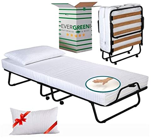 Evergreenweb – 3 Foldable Beds with 3 Individual 80 x 190 cm Viscoelastic Foam Mattresses + Free 3 Pillows, Wood Slat Orthopedic Frames – Perfect for Guest Rooms, Emergency Use, and Space-Saving Solutions