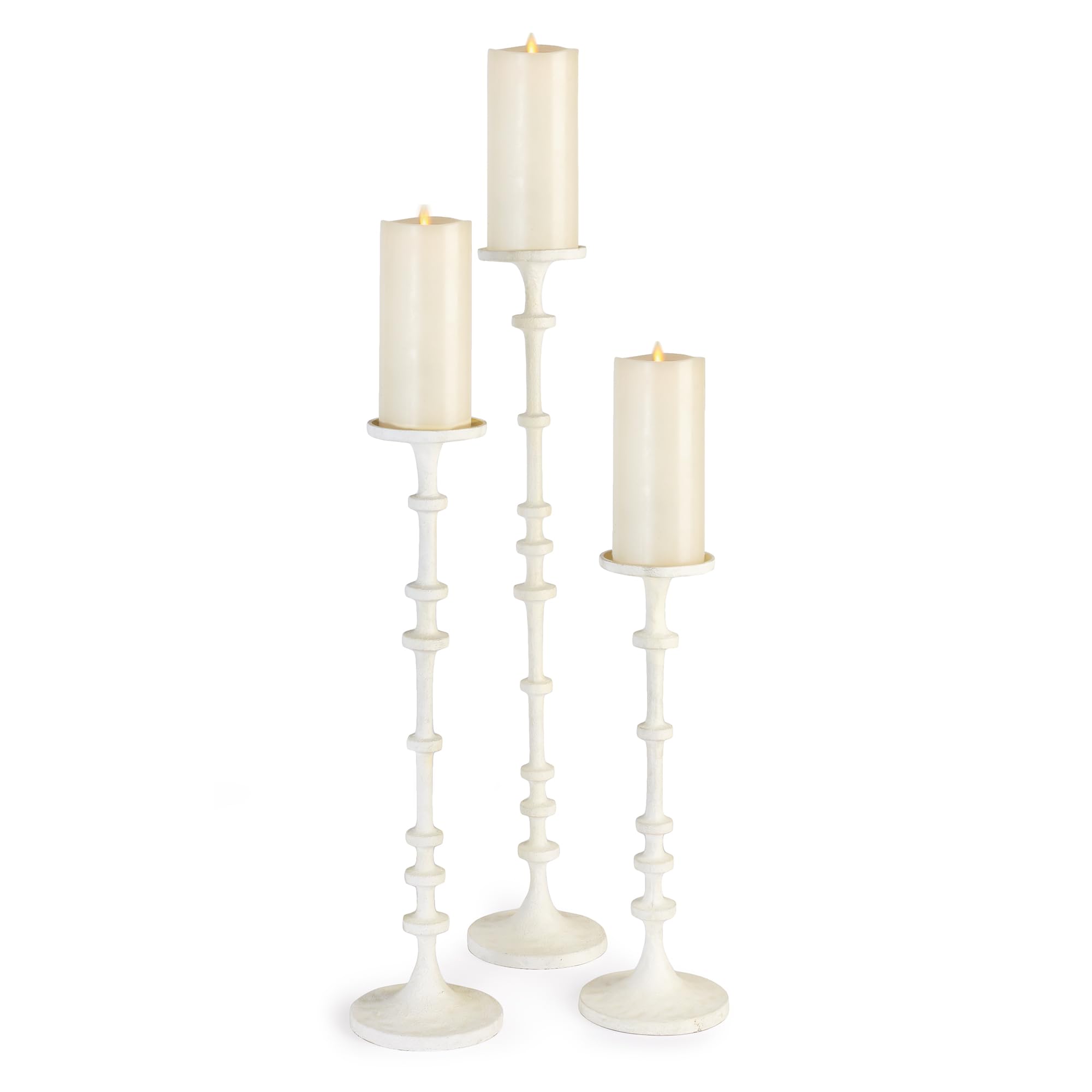 Napa Home & Garden Abacus Candle Stands - Set of 3 White Decorative Candle Holders for Table Centerpiece, Wedding Decor, and Home Ambiance Lighting
