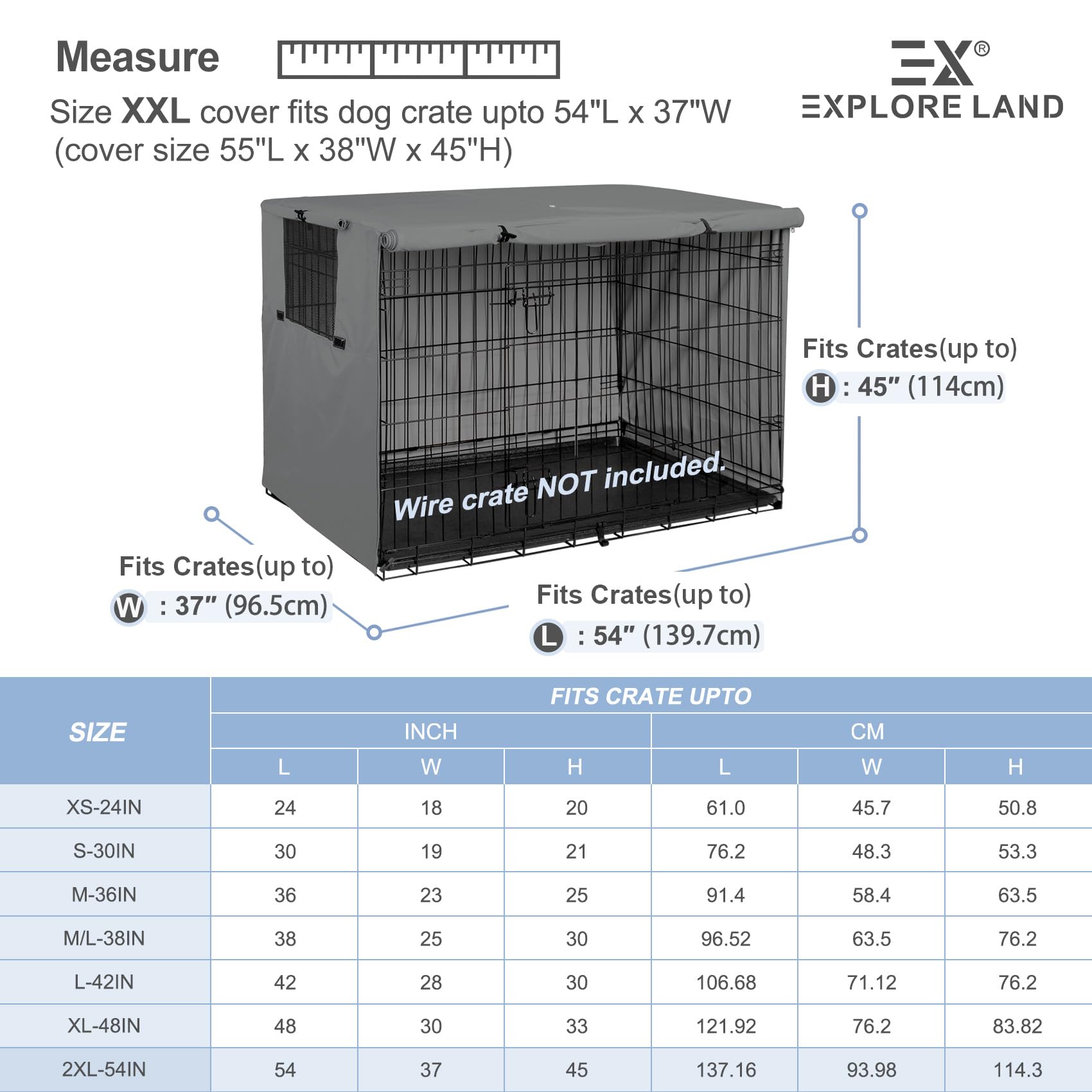 **54-Inch Heavy Duty Polyester Dog Crate Cover - Universal Fit for Wire Kennels, Sunshade & Weather Protection - Grey (Ideal for Indoor/Outdoor Use, Travel & Home Comfort)**