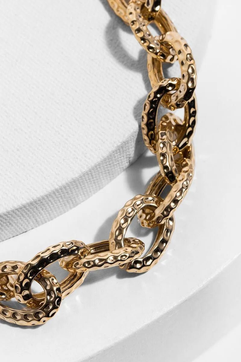 Hammered Gold Chain Necklace for Women - 14K Gold Plated Chunky Link Necklace - Elegant Layering Jewelry for Everyday Wear, Parties & Gifts