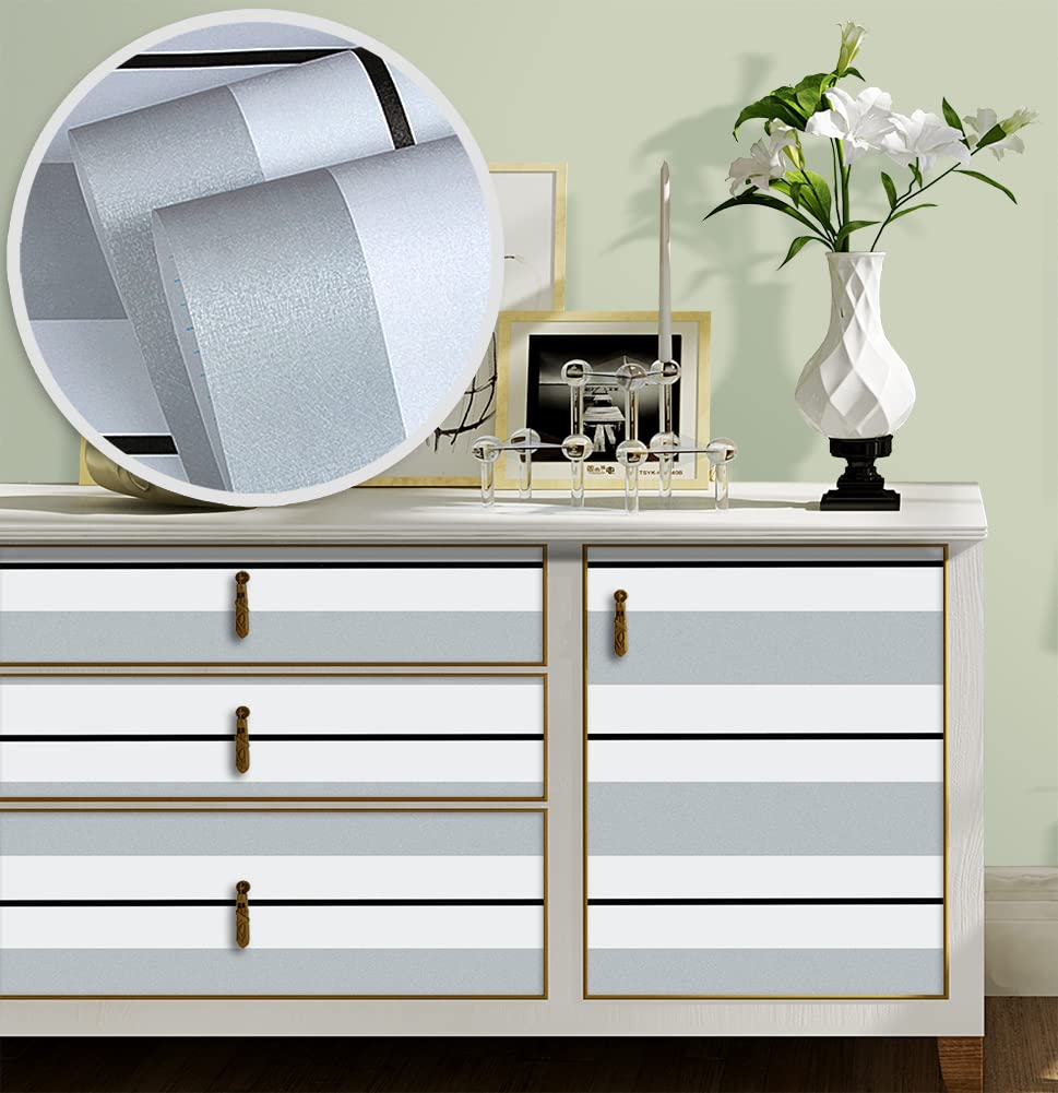 Y13403 Silver White Black Stripe Peel and Stick Wallpaper - 17.7