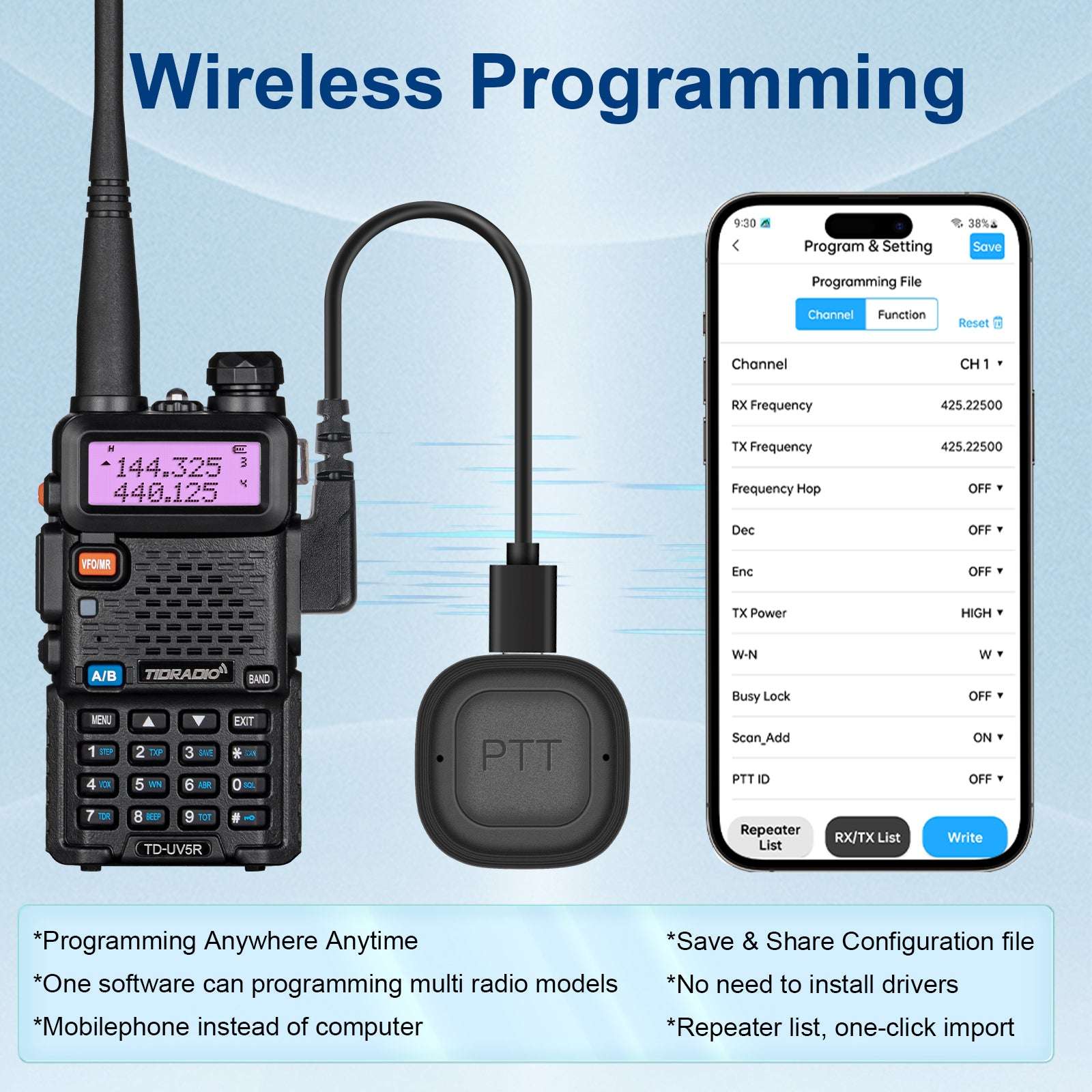 2 in 1 Wireless PTT Button for ODmaster APP - Dual Function (Microphone & Programmer) - Compatible with H3 Plus Radio & PoC Radios - Perfect for Two-Way Communication & Field Operations