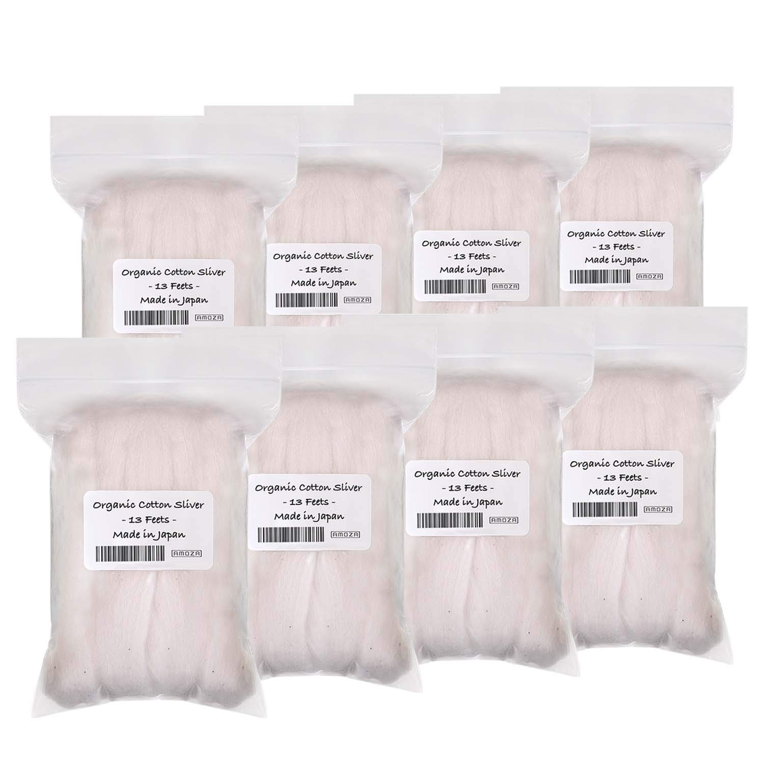 Japanese Organic Cotton Sliver 13 Feet - 100% Organic Unbleached Cotton for Baby Care & Crafting - Made in Japan (8 Pack) - Perfect for DIY Projects, Newborn Swaddles & Eco-Friendly Gifts