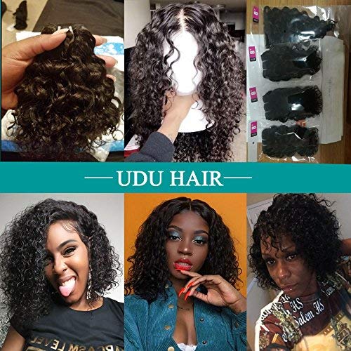 UDU 9A Brazilian Virgin Human Hair Bundles with Closure - Water Wave Curly Hair Extensions, 100% Natural Black, 50g/Bundle (8 8 8+8Closure) for Stunning Beach Waves & Everyday Glamorous Look