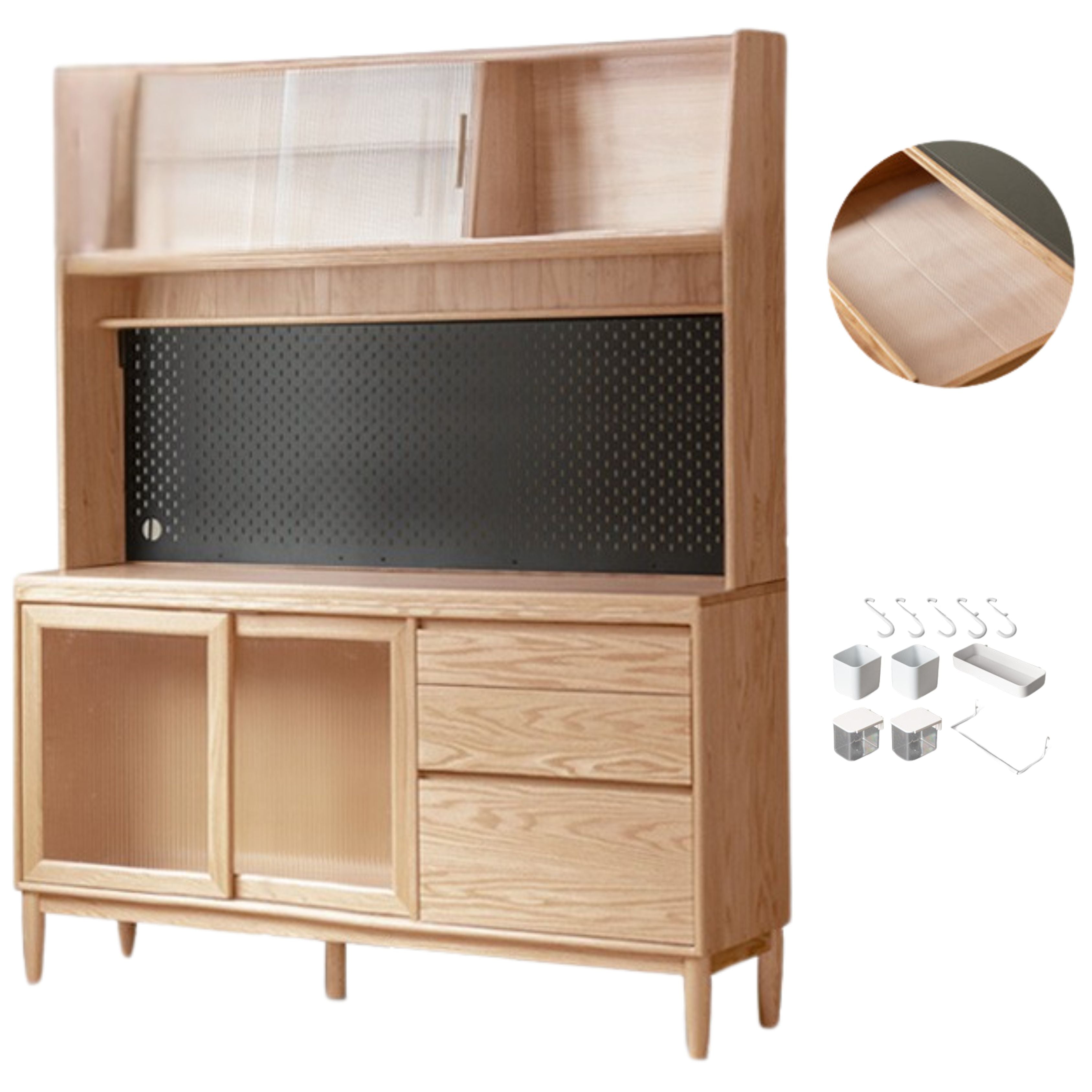 Oak Solid Wood Large Capacity Storage Sideboard - Rustic Buffet Cabinet for Dining Room, Living Room & Entryway Storage