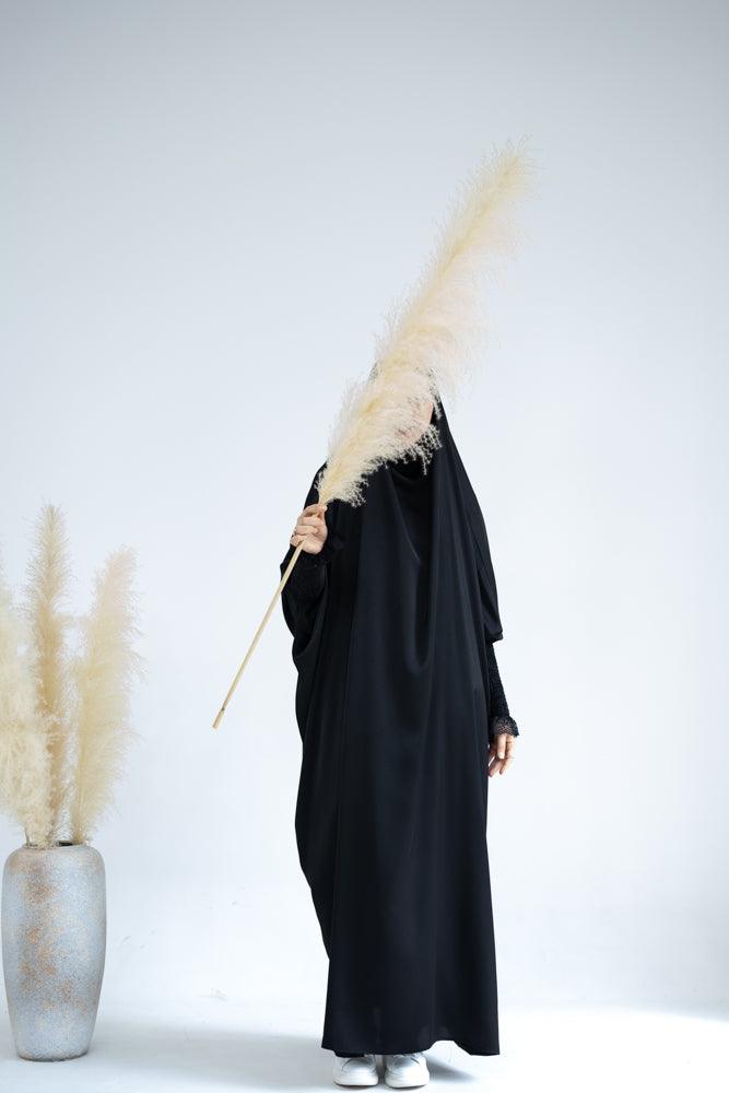 Little Gretaah Khimar Style Prayer Gown for Kids - Black Islamic Dress with Ribbed Sleeve Cuffs - Perfect for Mosque, Eid Celebrations & Religious Ceremonies