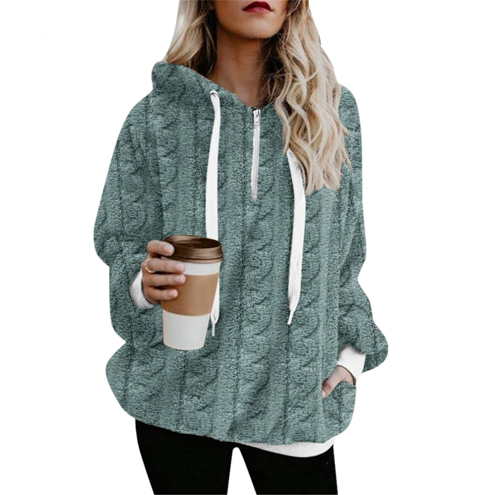Women's Fleece Hooded Sweatshirt - Soft Fuzzy Zip Up Hoodie Pullover for Winter, Cozy Fluffy Coat for Casual Wear | Perfect for Outdoor Activities, Lounging & Cold Weather Fashion