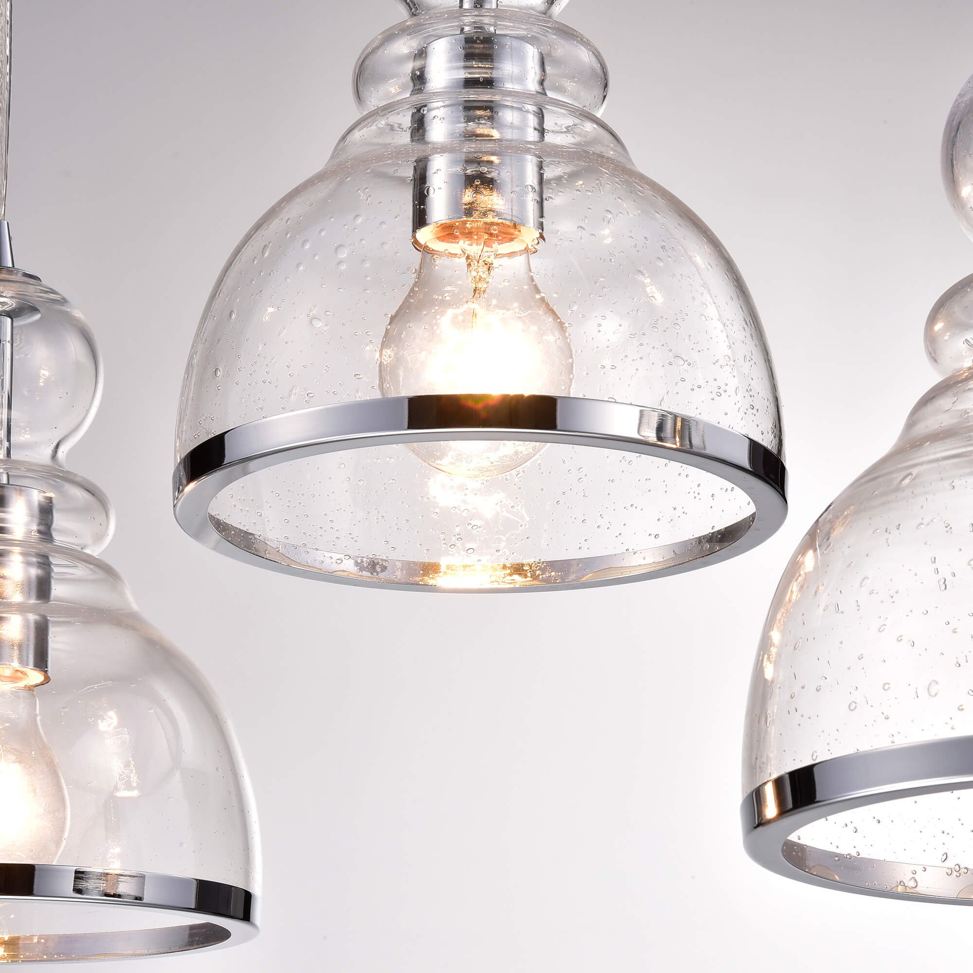 Alita Iron 3-Light Clear Bubble Glass Cluster Pendant Light Fixture with Chrome Finish - Modern Dining Room, Kitchen Island & Entryway Lighting