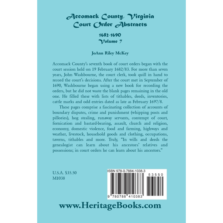 Virginia Court Order Abstracts Volume 7 (1682-1690) - Accomack County Historical Records & Legal Documents for Genealogy Research & Colonial America Studies