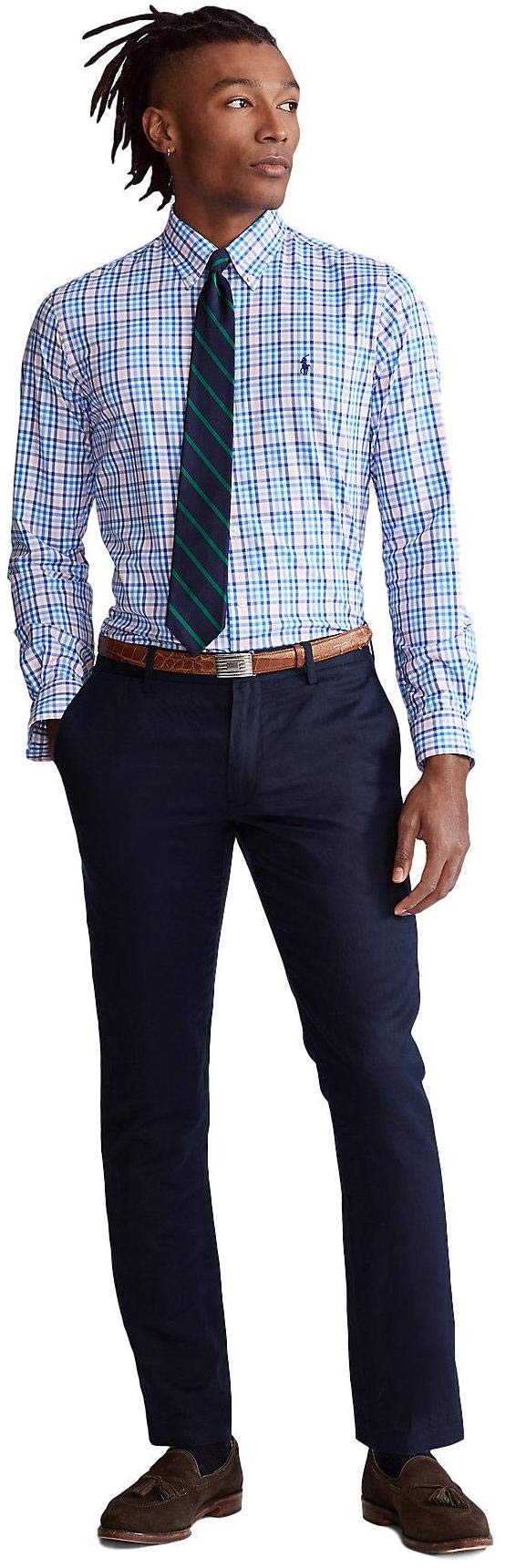 Ralph Lauren Men's Classic Fit Solid Poplin Polo Shirt - Lightweight, Breathable Cotton, Casual & Business Wear (Large, Multi Pink Blue) | Perfect for Office, Golf, and Summer Outings