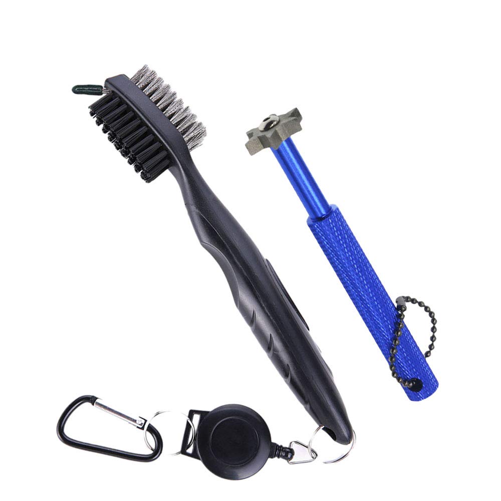 2 Ft Retractable Golf Club Brush & Groove Cleaner Set with Aluminum Carabiner - Perfect for Cleaning All Golf Irons & Clubs | On-Course & Home Practice Use