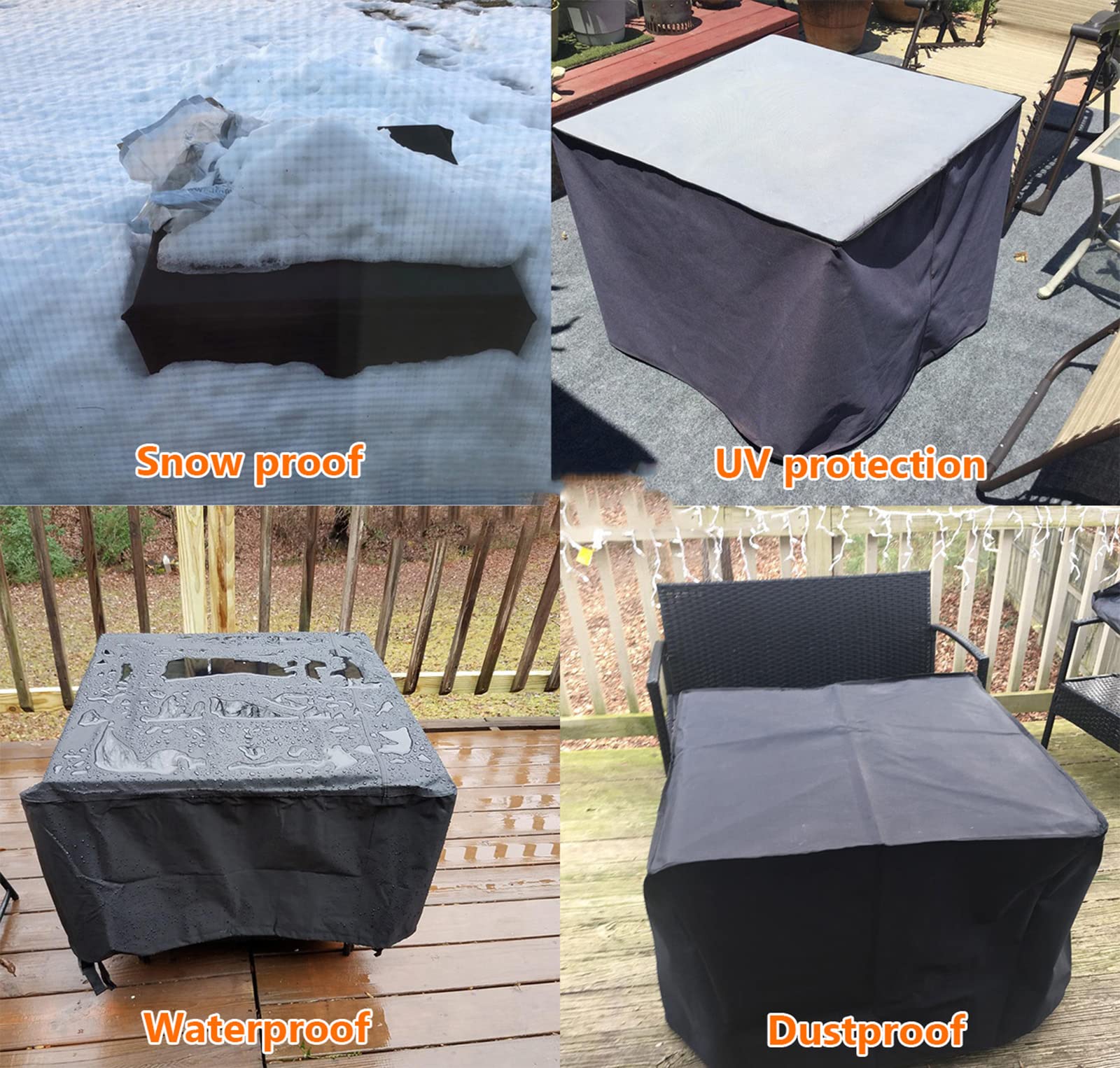 Heavy Duty Waterproof Square Fire Pit Cover 40x40x20 Inches - Outdoor Patio Furniture Protector for All Weather, UV Resistant Black Fire Pit Table Cover - Perfect for Backyard, Deck, and Garden Use