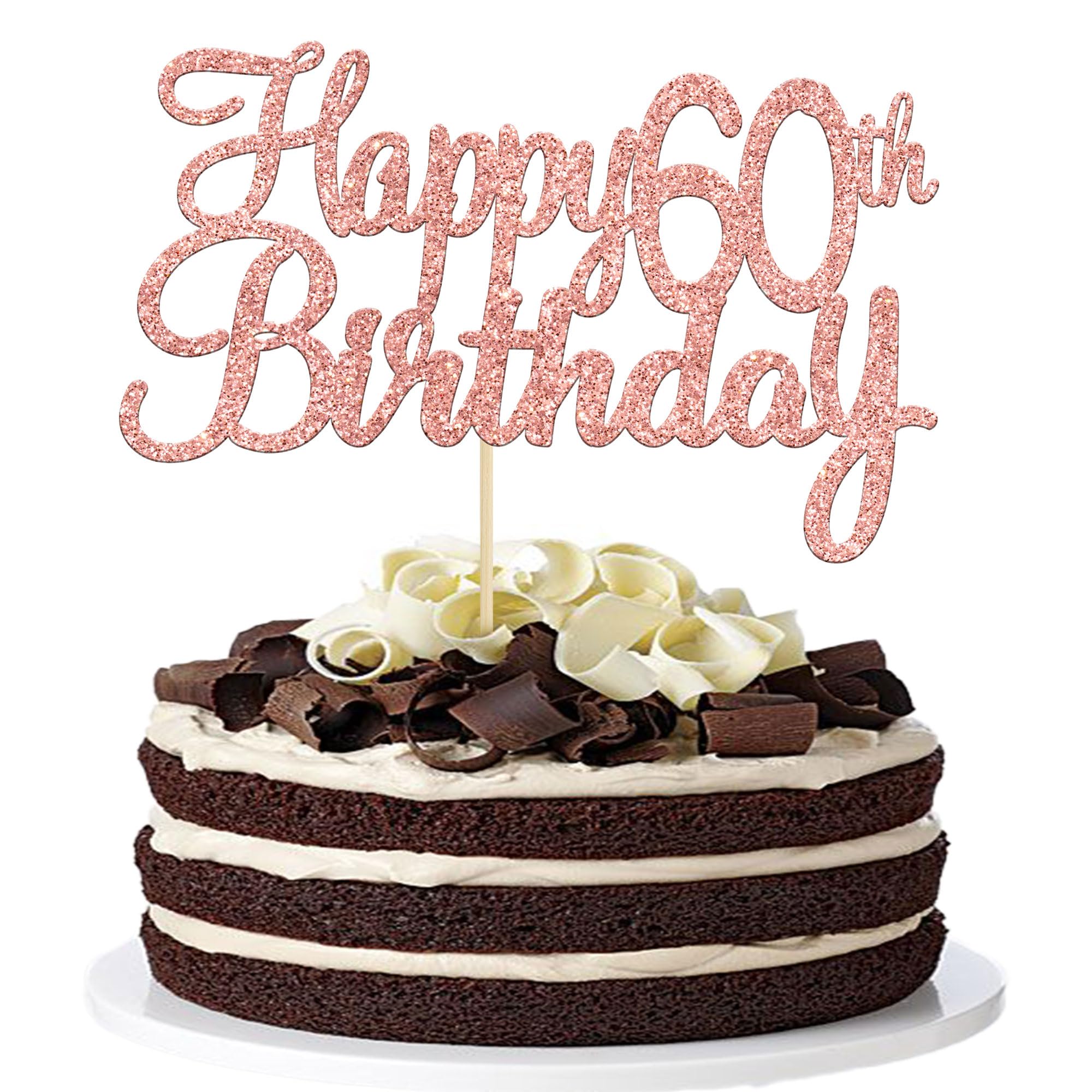 Happy 60th Birthday Cake Topper - Glitter Gold Celebration Cake Decorations for 60th Birthday Party, Anniversary, Retirement & Milestone Events - 1 Pack