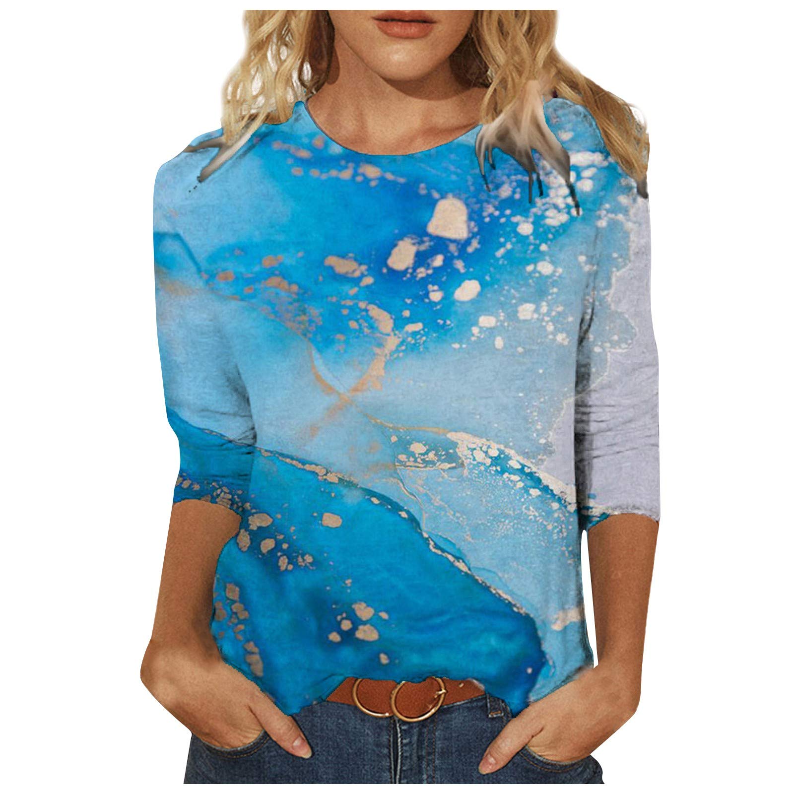 YSLMNOR Women's 3/4 Sleeve Tunic Tops - Summer Plus Size Casual Loose Tee Shirts & Fashion Blouses | Perfect for Office, Travel and Everyday Wear
