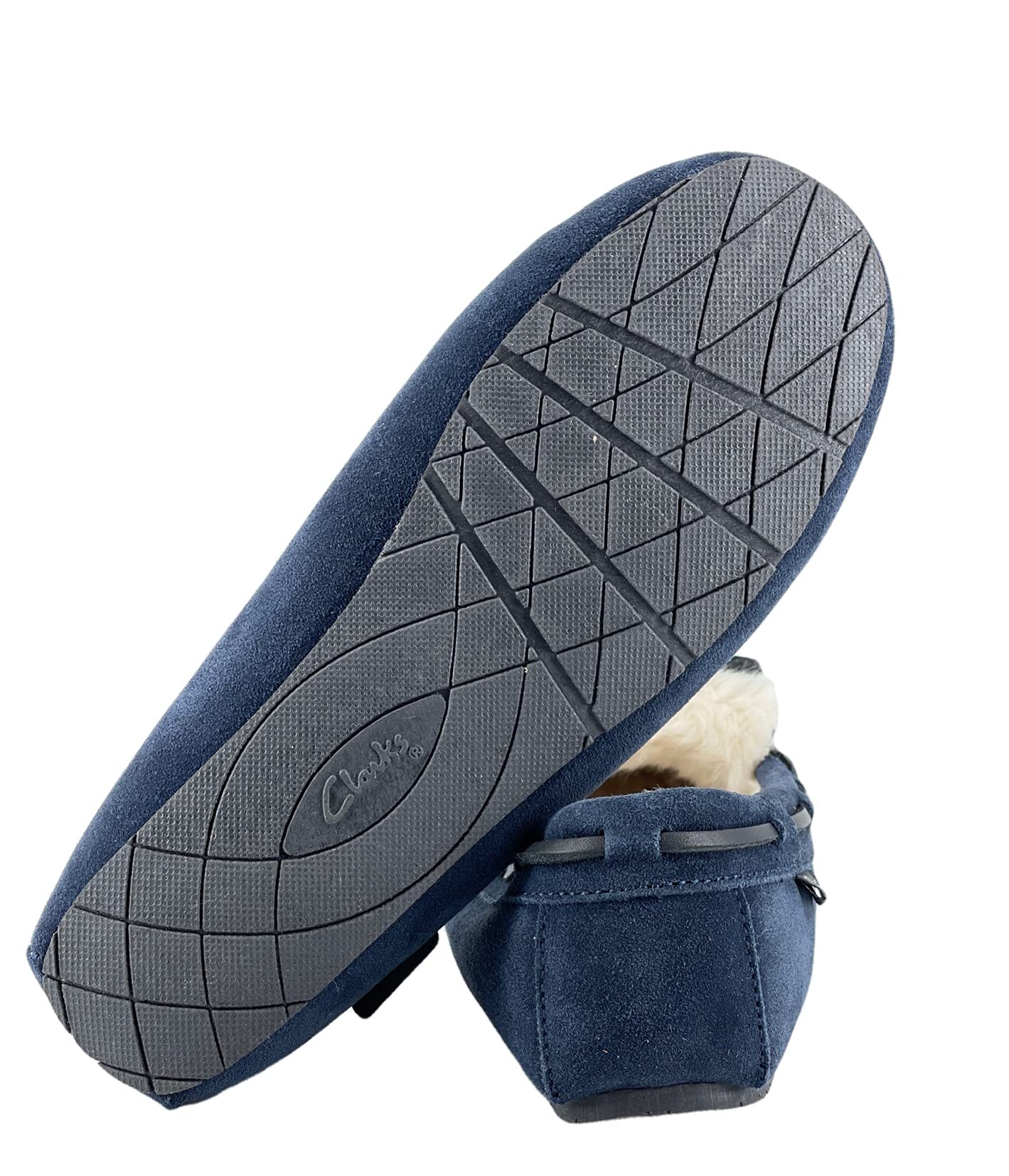 Clarks Women's Folded Tongue Suede Leather Moccasin Slippers ICH30746C - Plush Faux Fur Lining - Comfortable Indoor/Outdoor House Shoes for Women - Perfect for Lounging, Errands & Cozy Home Wear