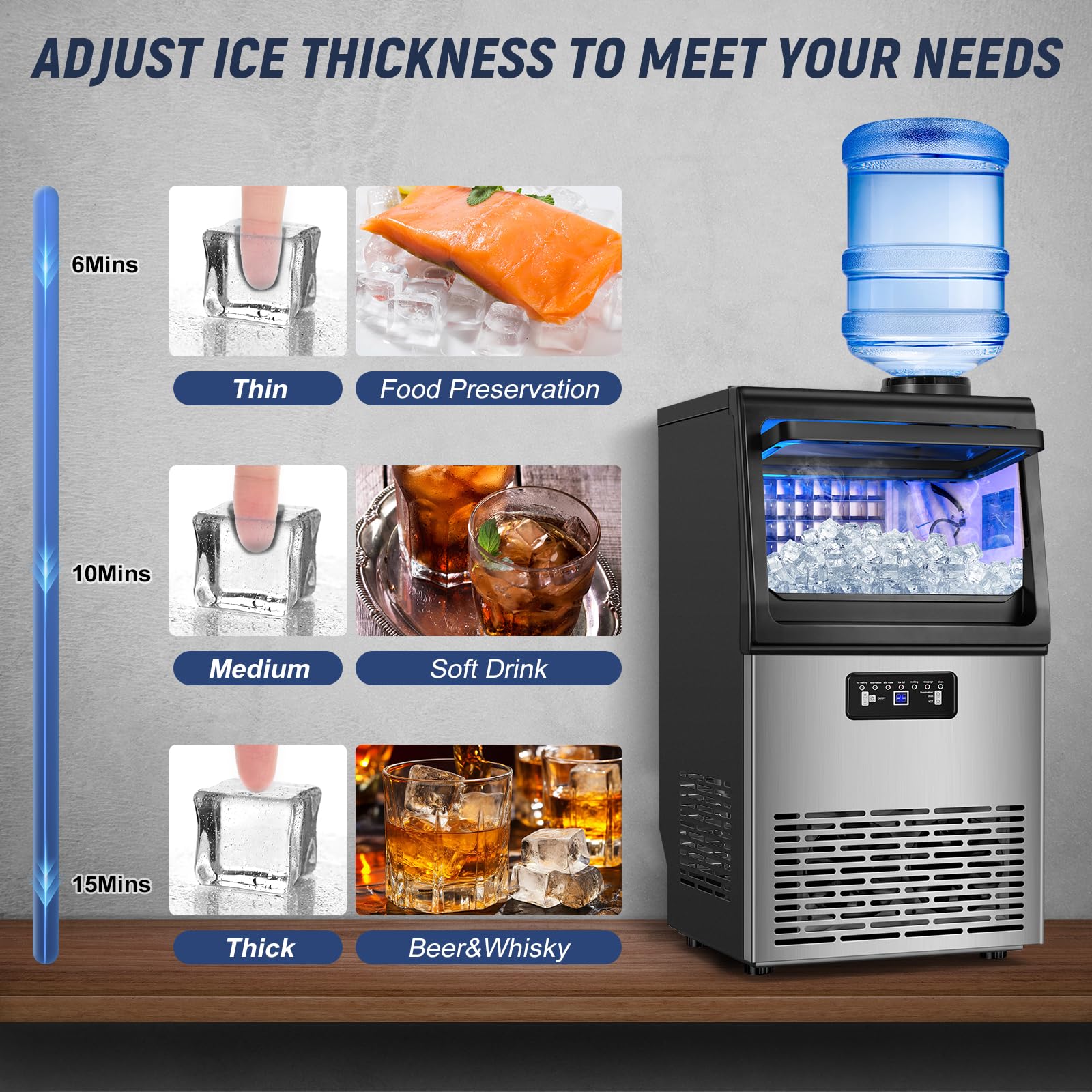 Commercial Ice Maker Machine 100LBS/24H with 20LBS Storage Bin - Self-Cleaning Undercounter/Freestanding Ice Maker for Home Bars, Restaurants & Outdoor Use - Features Gallon & Faucet Water Inlet - Produces 36PCS 15