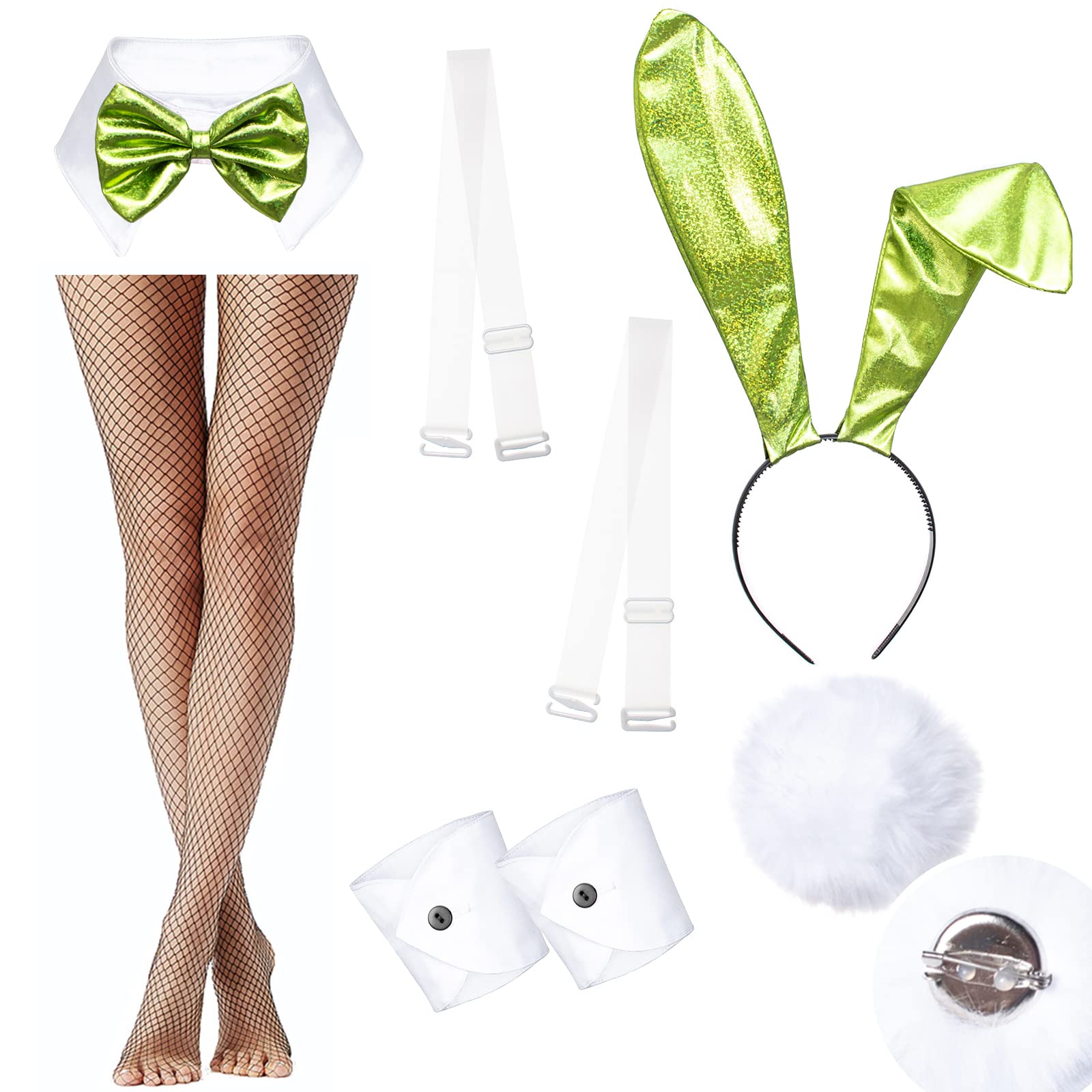 Women's Bunny Costume - Shiny Holographic Bodysuit with Stockings Set for Cosplay, Halloween, and Party Outfits | Sparkling Senpai One-Piece Jumpsuit