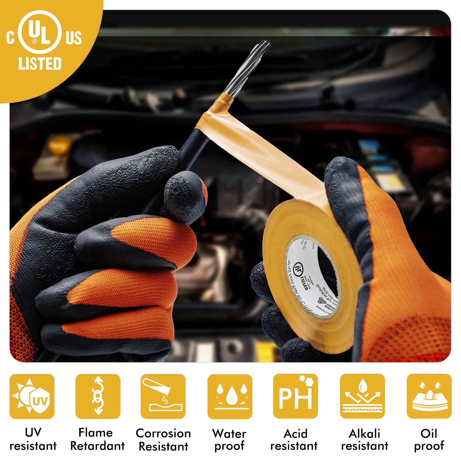Professional Grade PVC Electrical Tape - UL/CSA Listed Insulating Vinyl Tape for Electrical Repairs, Automotive & Equipment (3/4 in x 66 ft, Yellow, 10 Rolls) - Ideal for Wiring, Harness Protection & DIY Projects