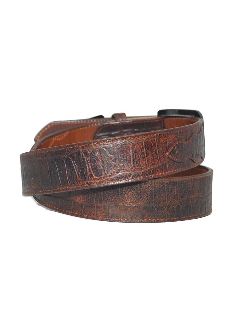 Gingerich 8244 36 Inch Men's Leather Belt - Brown Alligator Pattern with Scalloped Edges for Casual & Dress Wear | Perfect for Office, Jeans & Formal Occasions