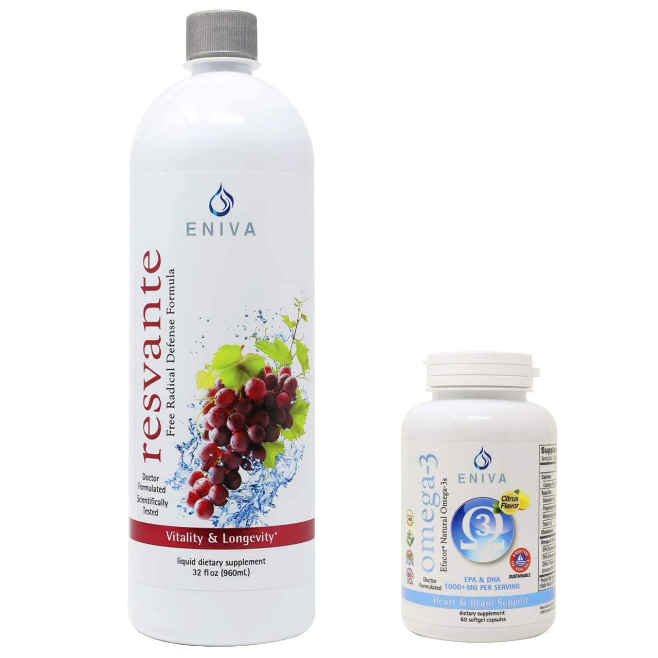 Premium Resveratrol Liquid Supplement (32oz) & Omega-3 Fish Oil Capsules (60ct) - Antioxidant Support & Heart Health for Adults - Daily Wellness & Immune Boost
