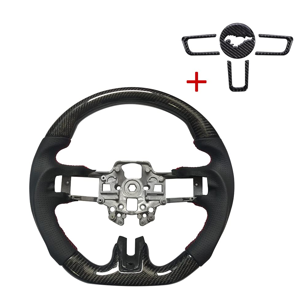 Carbon Fiber Steering Wheel for Ford Mustang 2018-2022 | Genuine Nappa Leather & Carbon Fiber Trim | Racing Style Steering Wheel for Enhanced Grip & Performance | Perfect for Track Days & Street Driving