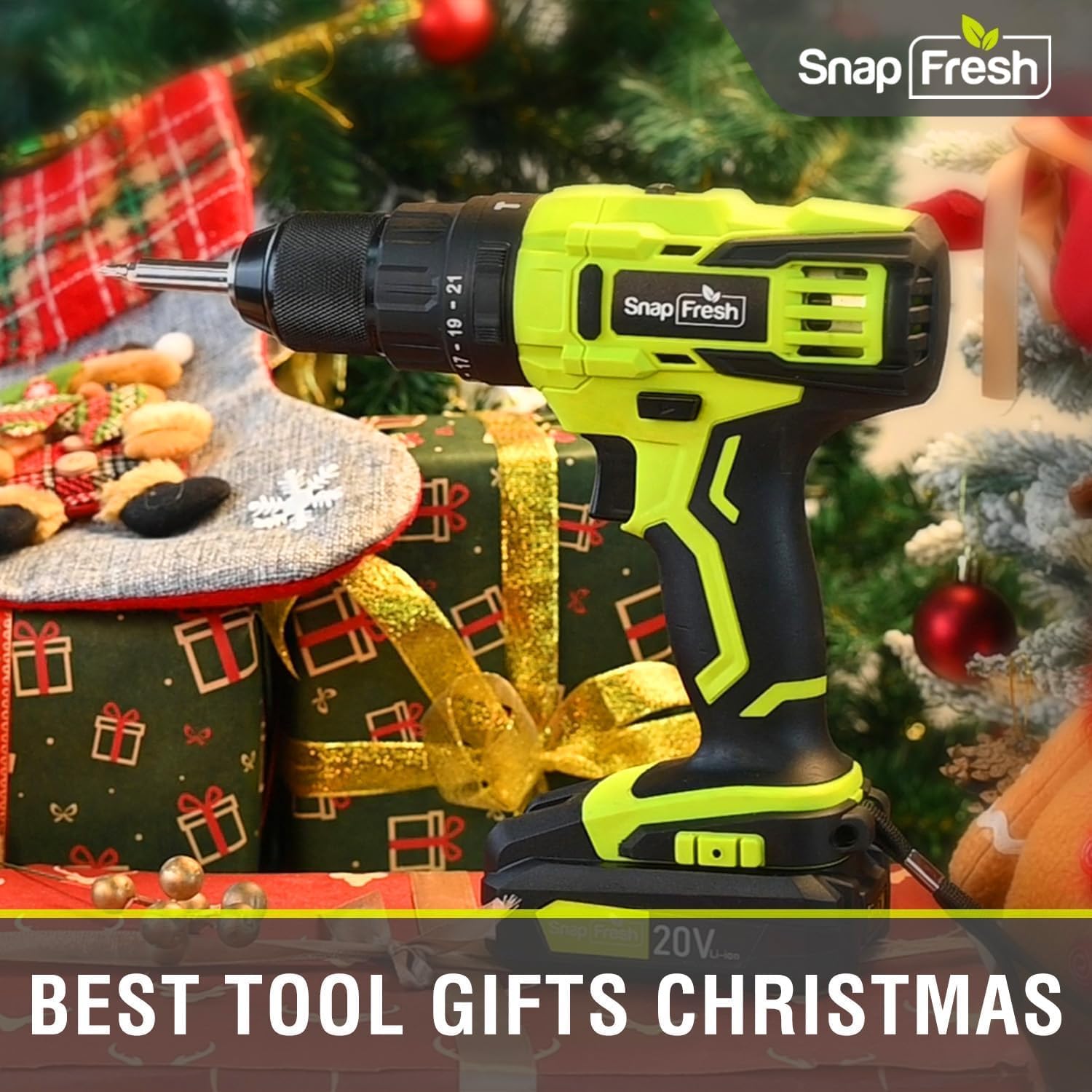 SnapFresh 20V Cordless Impact Drill Driver Kit - 1/2 Inch Chuck, 445 in-lbs Max Torque, 2-Speed Power Tool with 43-Piece Bit Set, 2.0Ah Battery & Fast Charger Included - Perfect for DIY Projects, Home Repairs and Professional Construction Work