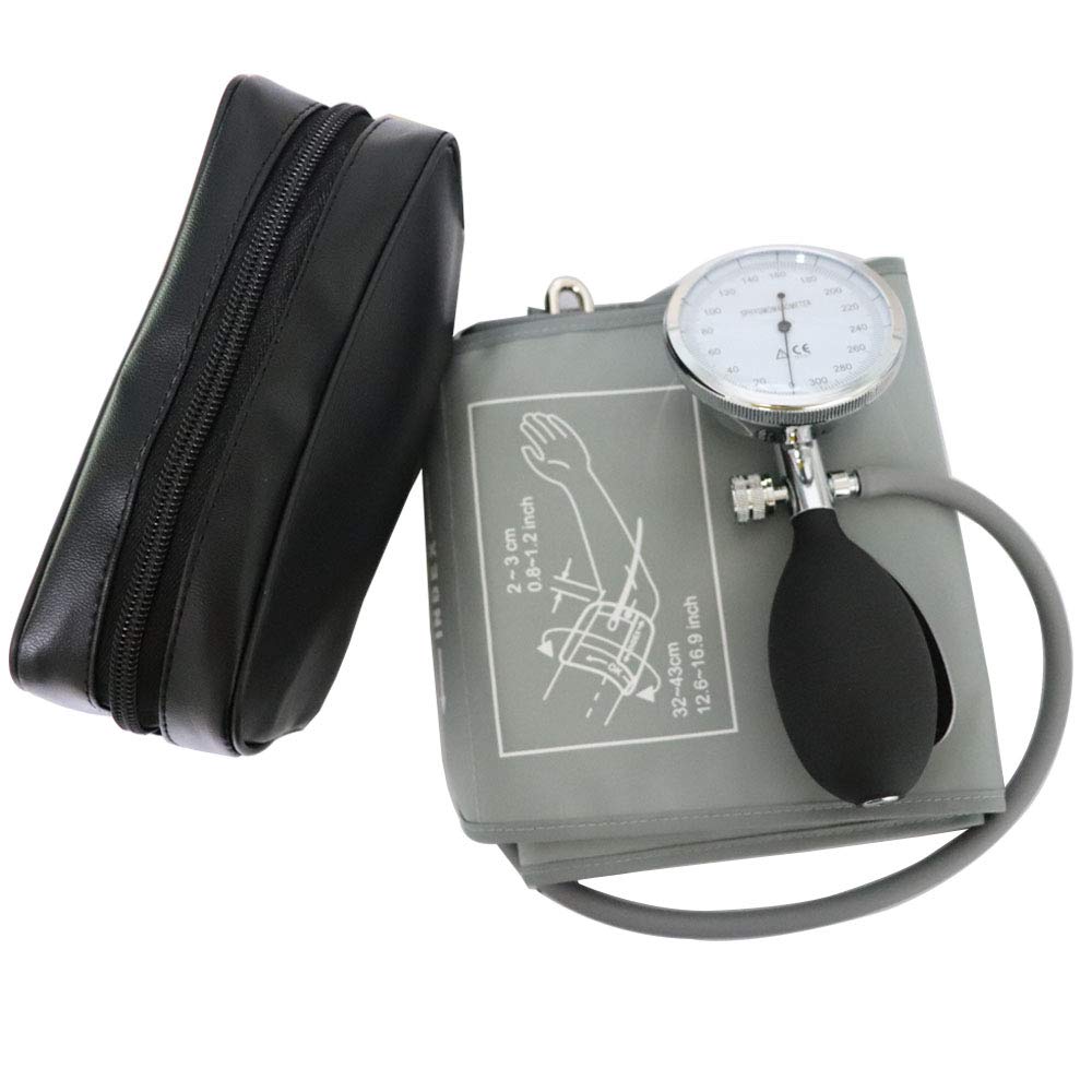 Manual Blood Pressure Monitor Cuff - Large Adult (32-43cm Arm Circumference) with Pressure Gauge & Inflation Bulb - Gray - Ideal for Home Health Monitoring & Medical Use