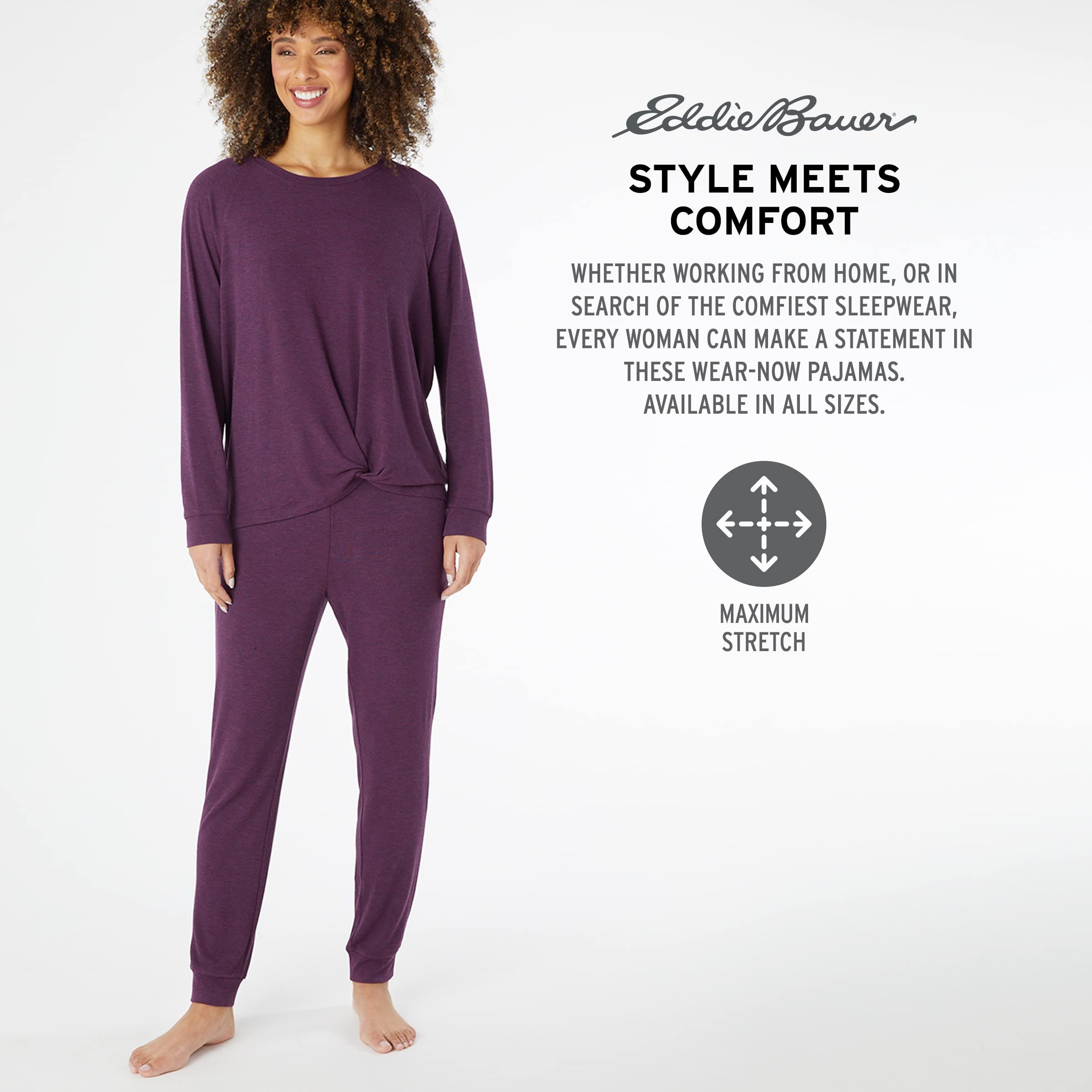 Eddie Bauer Women's Lounge Sets - Soft Long Sleeve Shirt & Joggers Pajama Set | Cozy Loungewear for Home, Travel & Relaxation