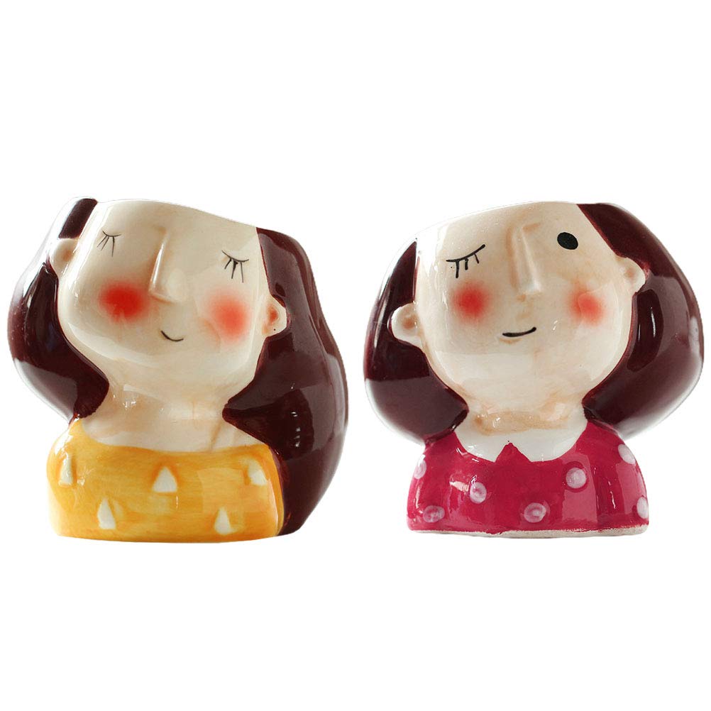 2Pcs Cute Cartoon Doll-Shaped Succulent Planter - Small Decorative Flower Pot for Succulents, Cacti & Air Plants | Perfect for Home, Office Desk Decor & Gift Giving
