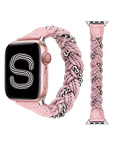 Braided Stretchy Solo Loop Elastic Apple Watch Band - Compatible with 38mm/40mm/41mm iWatch Series SE/8/7/6/5/4/3/2/1 - Slim Woven Replacement Strap for Women - Perfect for Workouts, Running & Everyday Wear