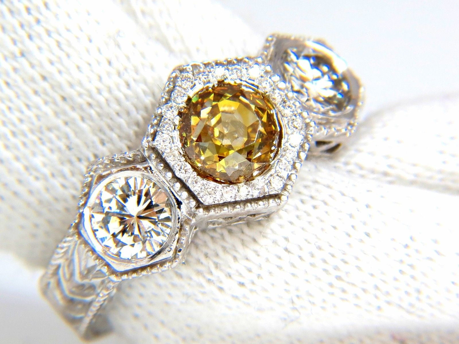 2.30CT GIA Certified Fancy Yellow Brown Diamond Ring in 18KT Edwardian Crown Deco Style - Perfect for Weddings, Anniversaries & Special Occasions