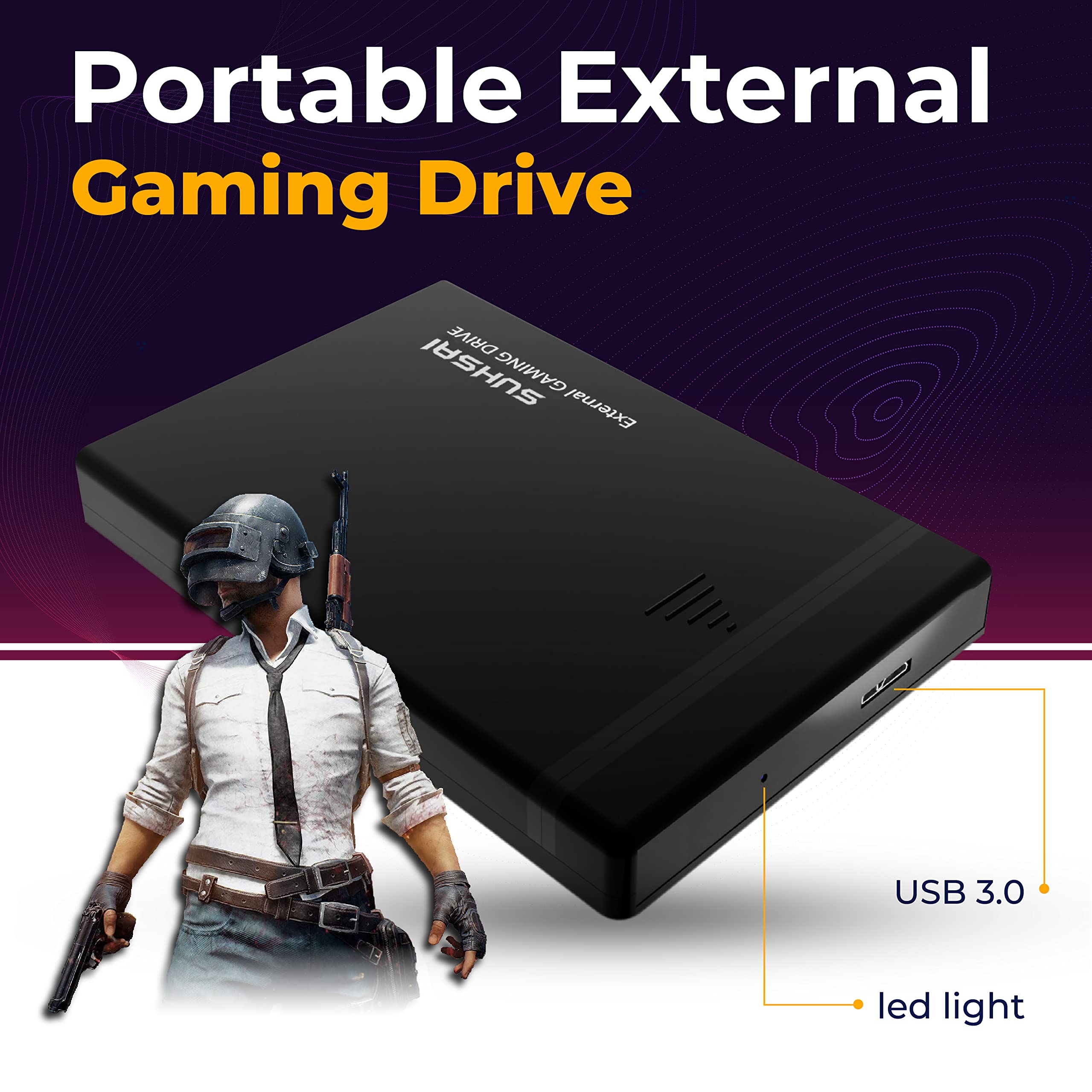 SUHSAI 1TB Portable External Hard Drive USB 3.0 - High-Speed HDD Storage for PC, Mac, Laptop, PS4, PS5 - Backup & Expand Data for Gaming, Photos, Videos, Work & Travel