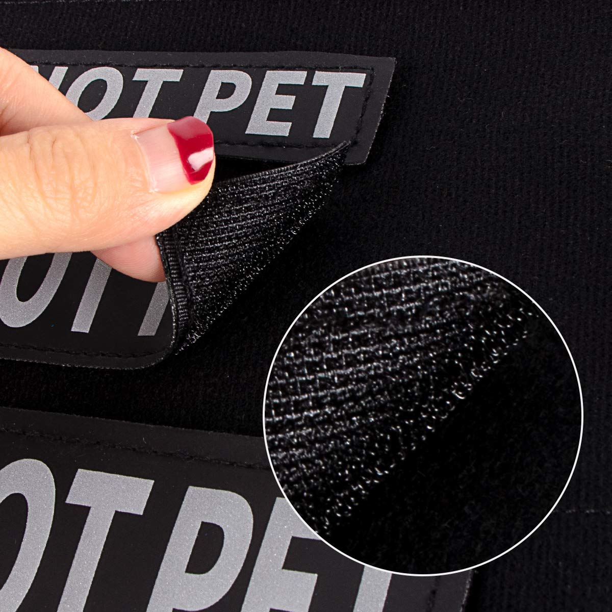 Reflective Do Not Pet Patches for Dogs - Set of 2 Removable IronSeals Vest Harness Patches with Reflective Letters - Ideal for Emotional Support, Therapy Dog Vests, Harnesses, Collars & Leashes - Perfect for Night Walks, Public Outings & Service Dog Identification