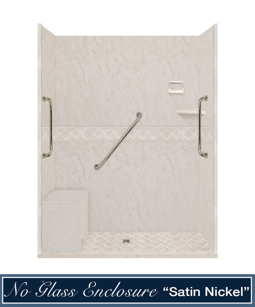 Freedom Rafe Marble Diamond Alcove Shower Enclosure Kit - Waterproof Bathroom Upgrade for Modern Homes, Spa-Like Shower Experience