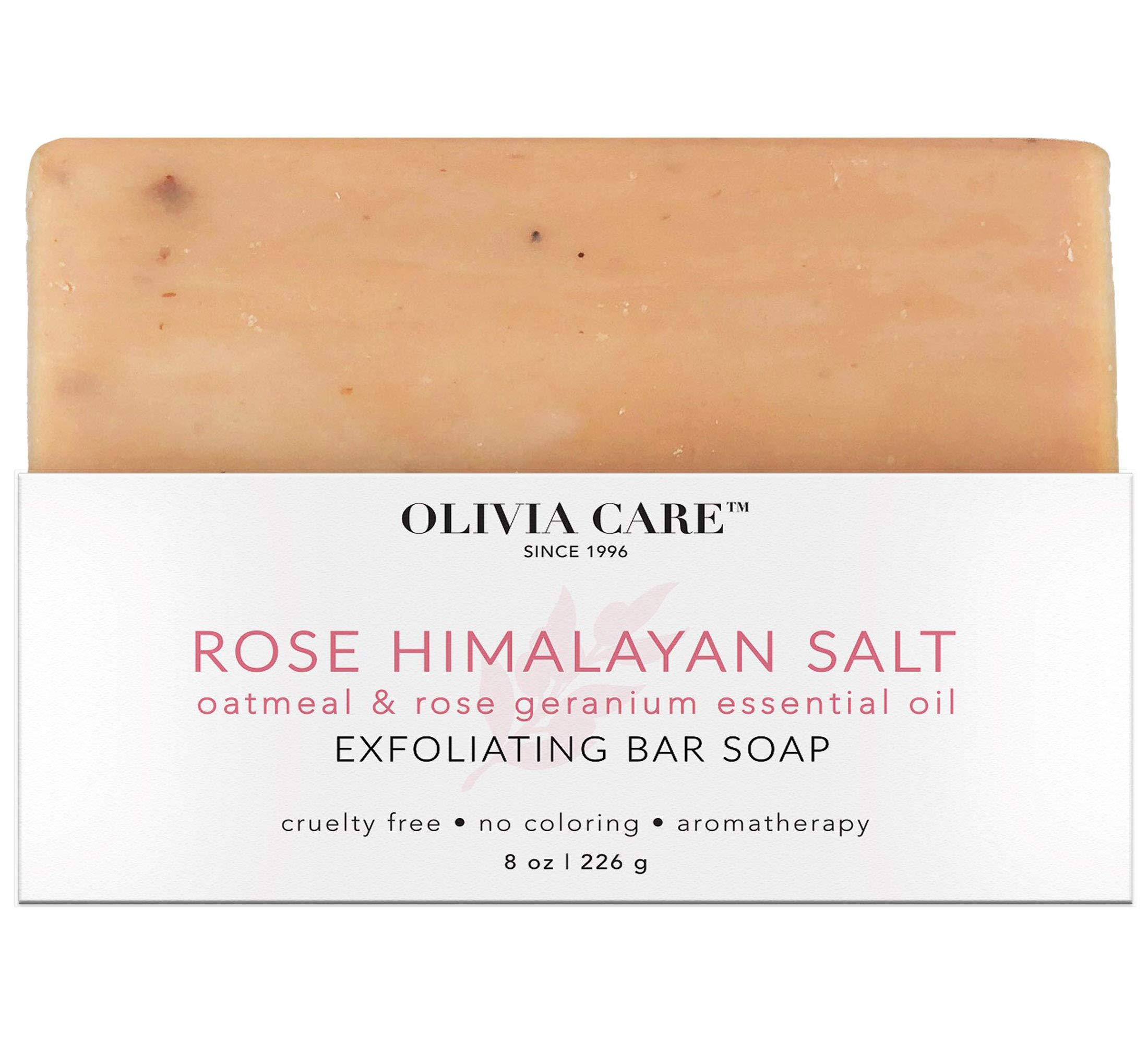 Olivia Care Exfoliating Bar Soap with Rose Himalayan Salt & Oatmeal - 100% Natural Organic Ingredients, Vitamin & Antioxidant Rich for Glowing Skin | Aromatherapy Soap to Cleanse & Energize Mind & Body | Perfect for Daily Shower, Spa Day & Self-Care Routine