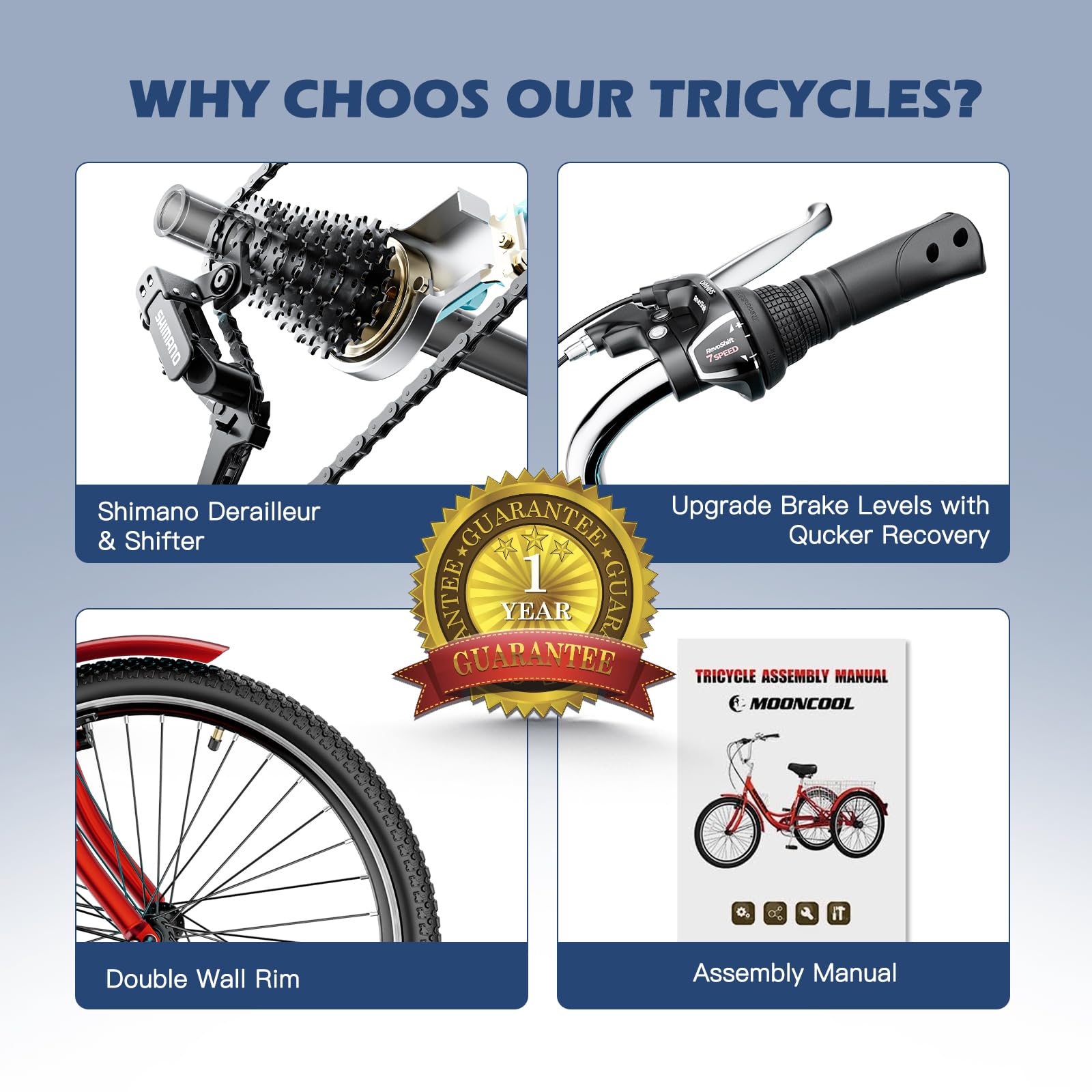7-Speed Adult Tricycle for Seniors, Women & Men - 26