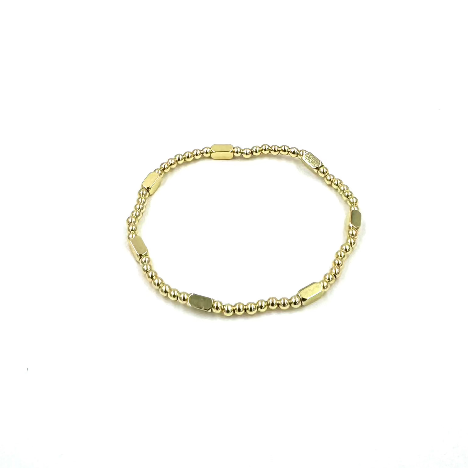 Ashley Gold Stainless Steel 7 Bar Stretch Beaded Bracelet for Women - Elegant Stackable Jewelry for Parties, Weddings & Everyday Wear