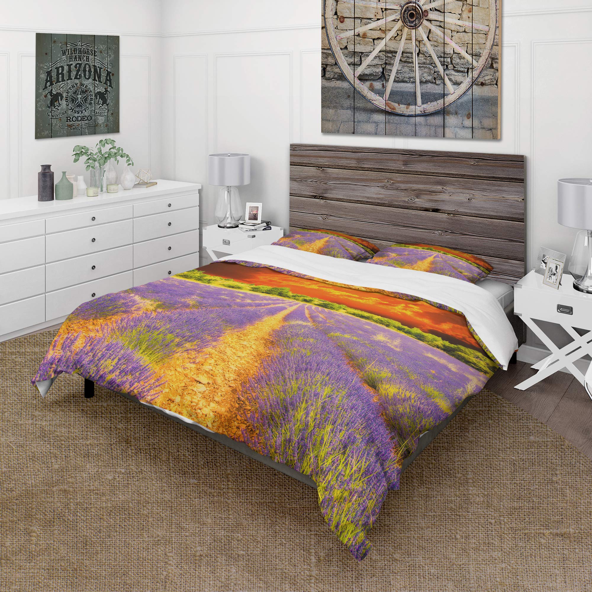 Lavender Sunset Nautical Duvet Cover Set King - Floral Coastal Bedding for All Seasons