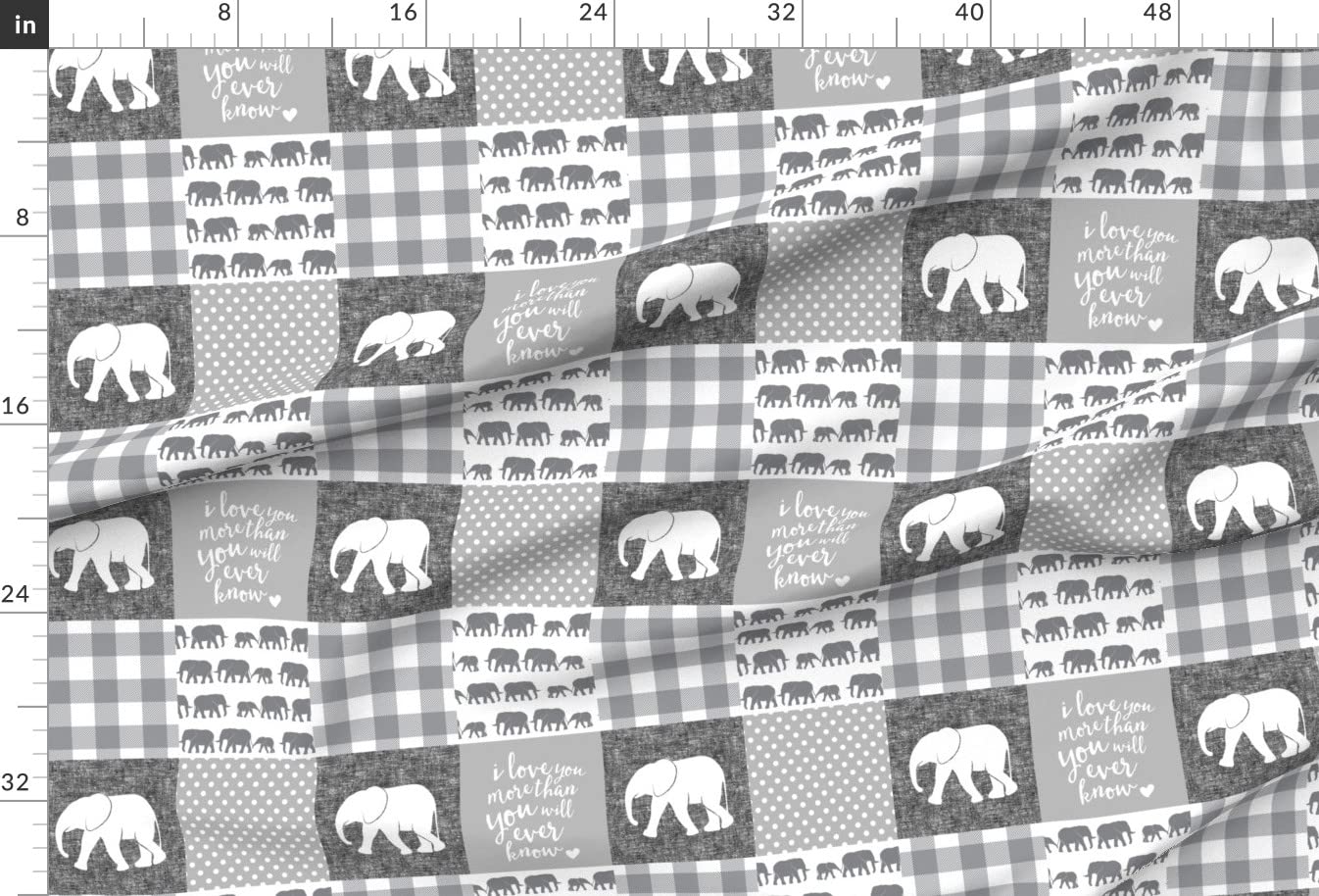 Elephant Print Minky Fabric by The Yard - Soft Plush Gray & White Cheater Quilt Top for Baby Blankets, Quilt Backing & Sewing Projects | Perfect for Nursery Decor, DIY Patchwork & Cozy Home Textiles
