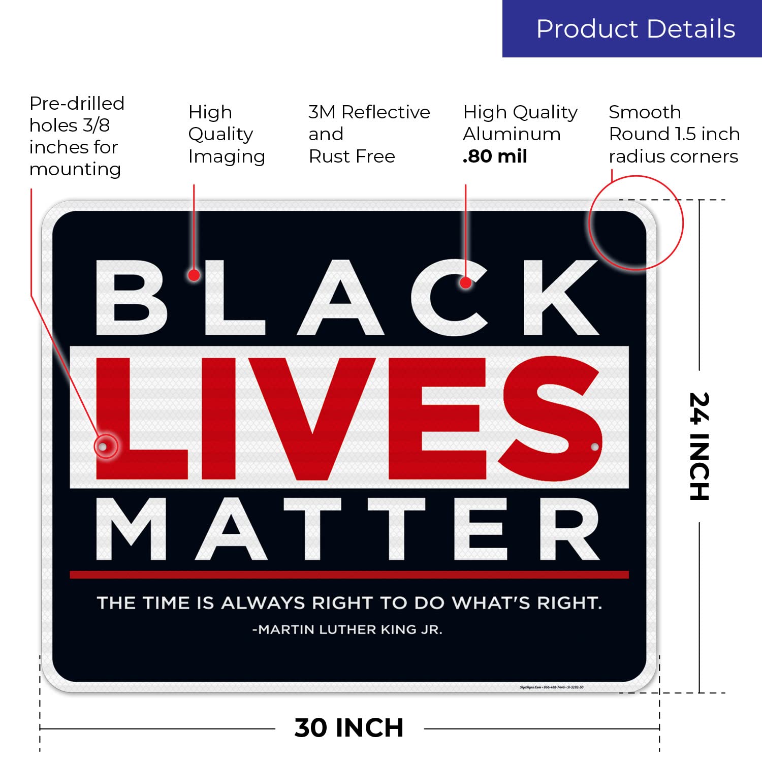 Black Lives Matter Sign - 24x30 Inches, 3M EGP Reflective .080 Aluminum, Fade Resistant, Made in USA - Perfect for Yard, Protest, or Community Display