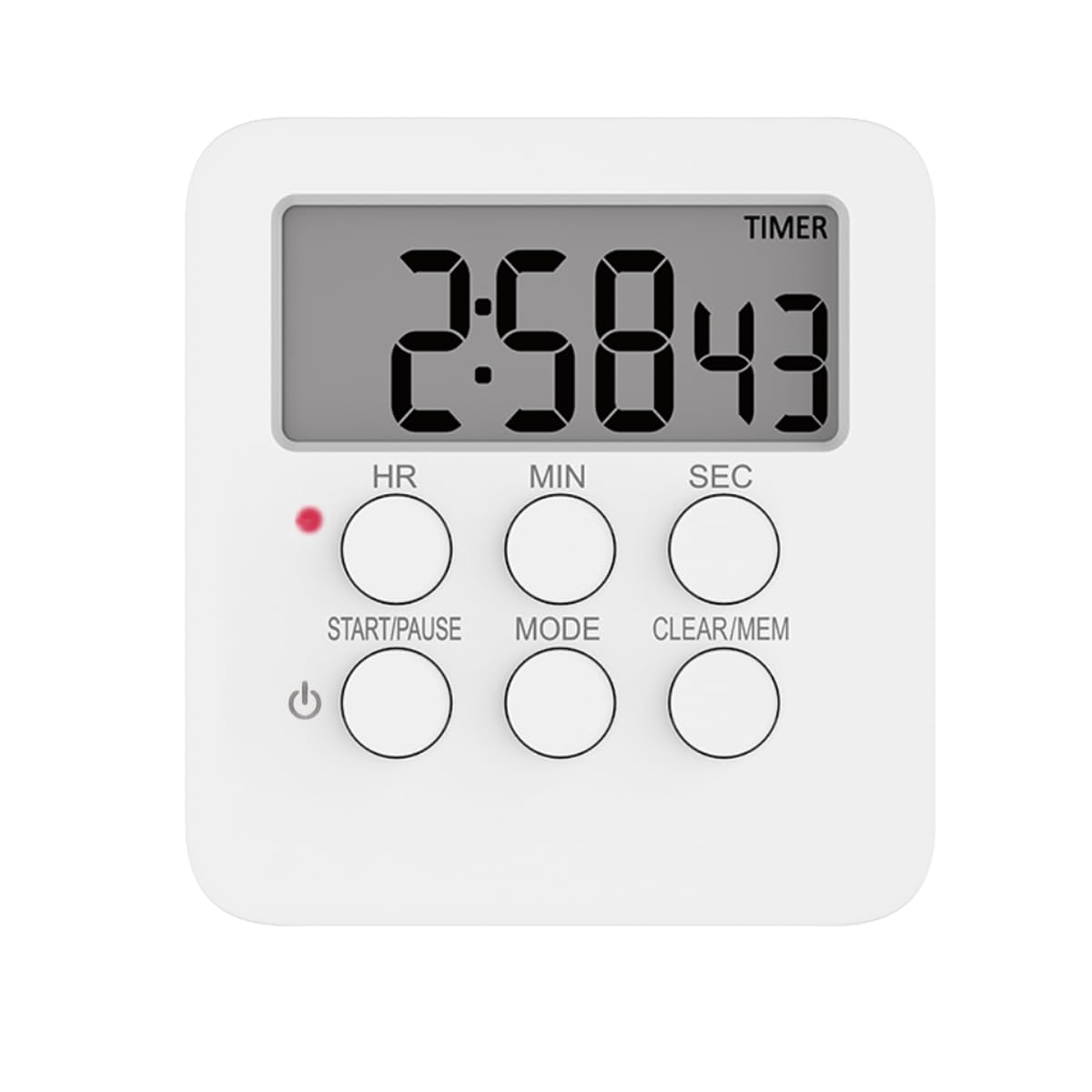 Magnetic Digital Kitchen Timer with Loud/Mute Alarm - 3-in-1 Count Up/Down Timer, Large LCD Display & Memory Function - Perfect for Cooking, Baking, Studying and Office Use (White)