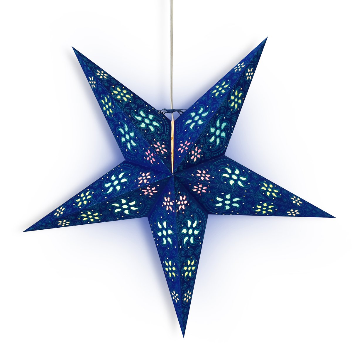 3 Pack Dark Blue Glitter Star Lanterns - 24 Inch LED Illuminated Paper Lanterns with Light Cord Included | Perfect for Christmas Decorations, Party Lighting & Home Decoration