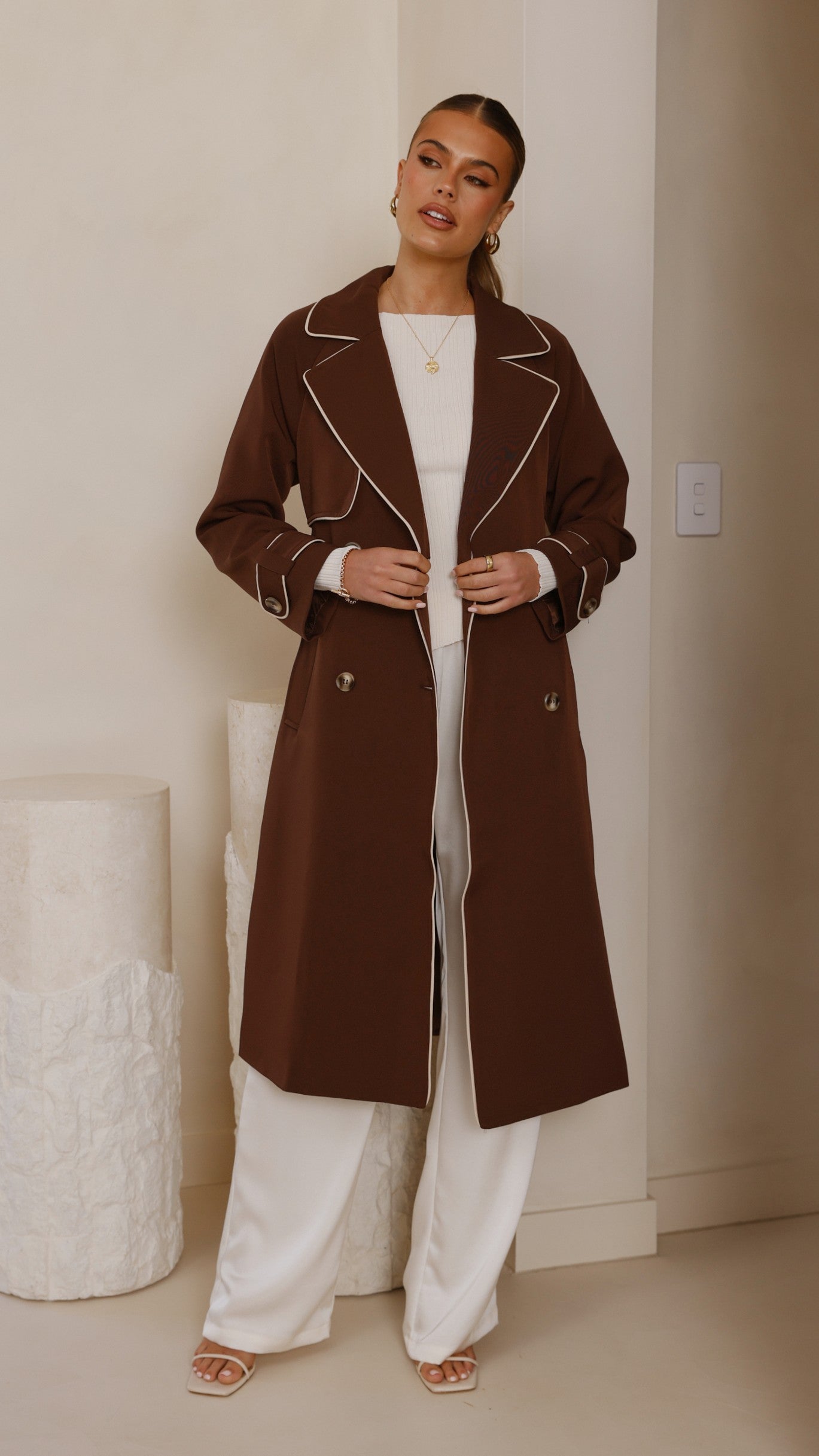 Blanca Women's Trench Coat - Classic Long Waterproof Raincoat with Belt, Espresso Brown - Perfect for Office, Travel & Fall Fashion