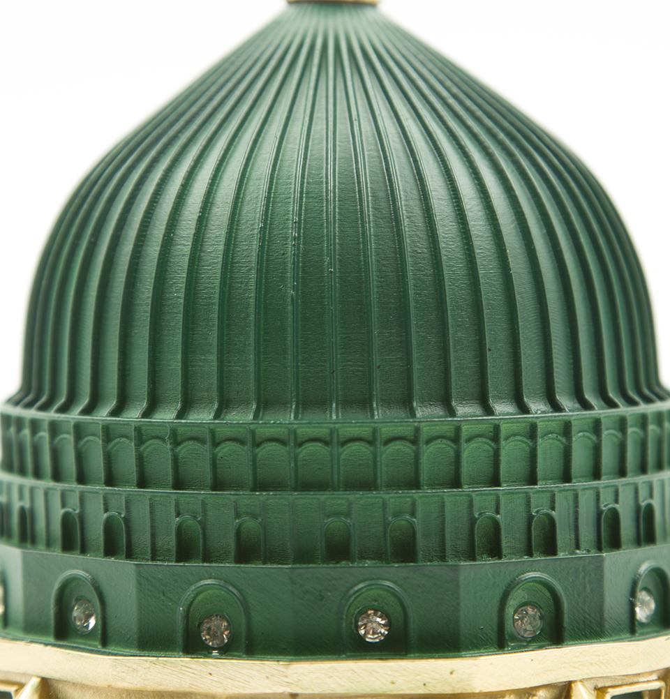 Islamic Table Decor - Al Masjid an Nabawi Green Dome Replica #845 Gold Large - Perfect for Home, Office & Ramadan Decoration
