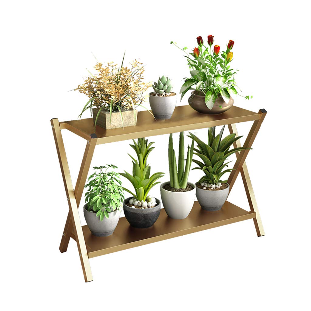 2-Tier Iron Flower Stand for Plants - Heavy Duty Metal Plant Holder with X-Bracket Design, Holds 6-8 Potted Plants - Perfect for Patio, Balcony, Garden & Indoor Decor