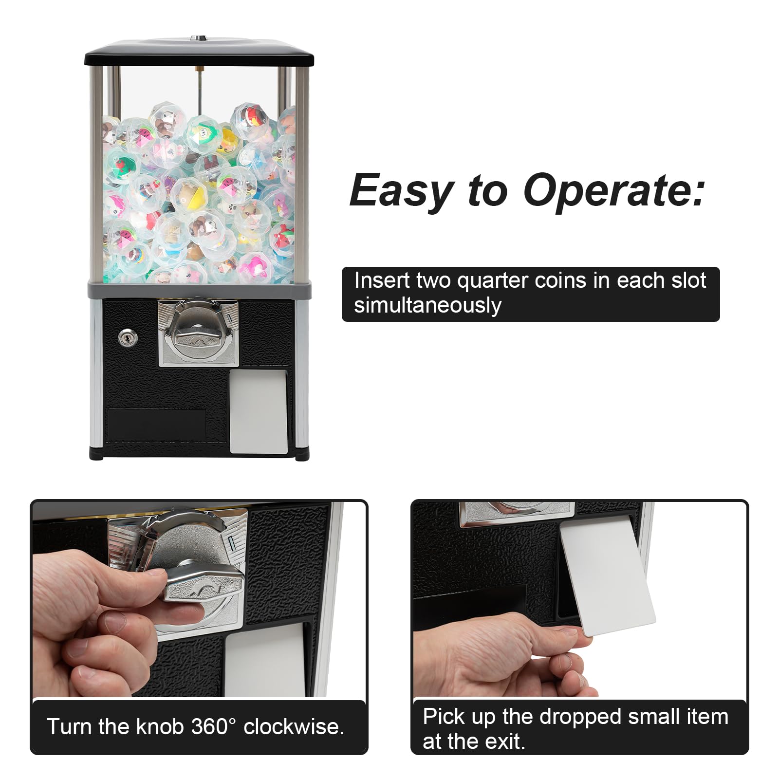 Commercial Vending Machine for Candy & Gumballs - Large Capacity Capsule Dispenser for 1.77-1.97 Inch Toys & Gadgets (US Stock) - Perfect for Arcades, Malls, Restaurants & Retail Stores