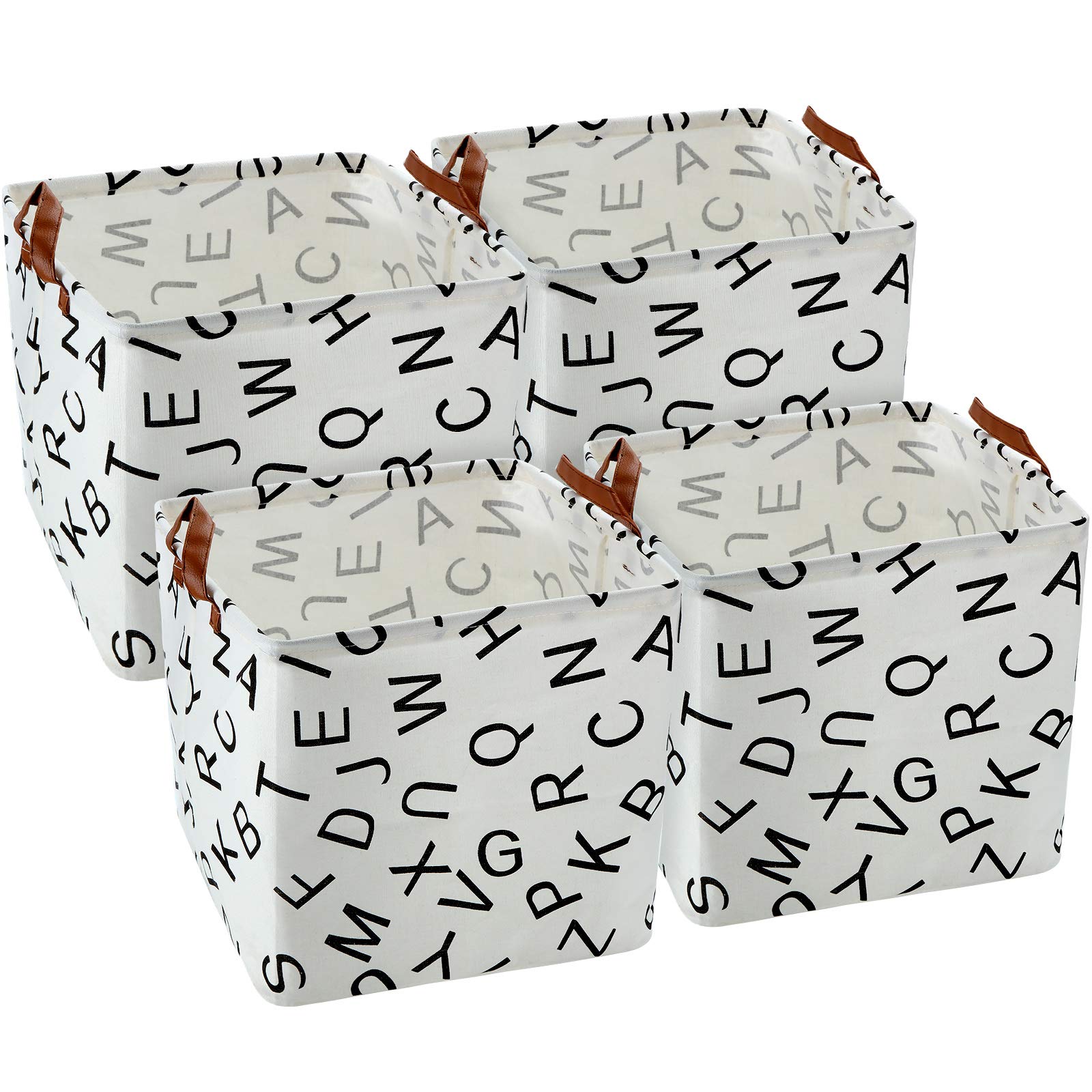 4-Piece Waterproof Square Canvas Storage Bins with Handles - 13x13 Inch Foldable Organizer Cubes for Toys, Laundry & Closet Organization - Perfect for Bedroom, Nursery & Home Storage Solutions