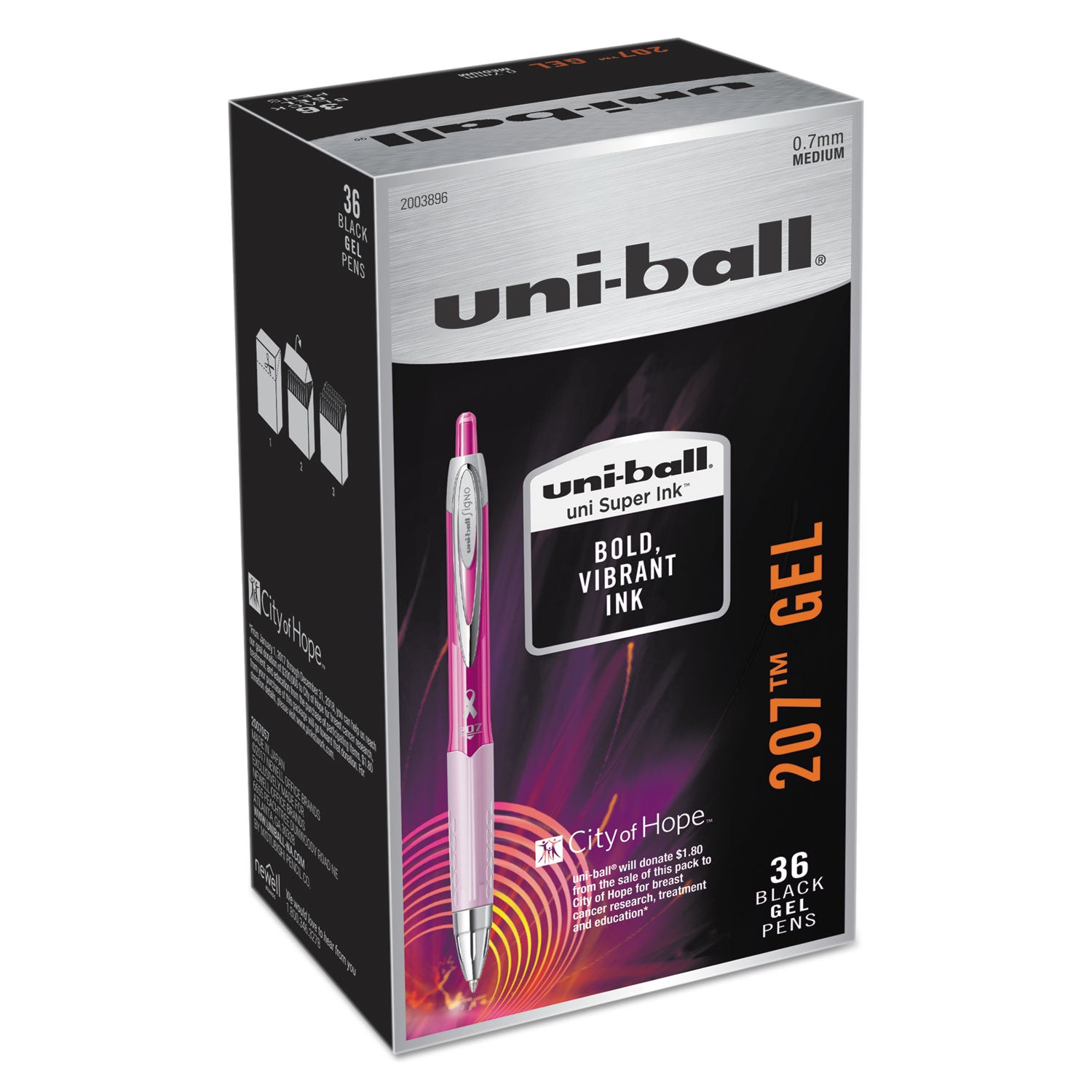 207 Retractable Gel Pens - 0.7mm Fine Point, Black Ink with Pink Barrel, 36-Pack Office Supplies for School, Work, Note Taking & Gift Giving