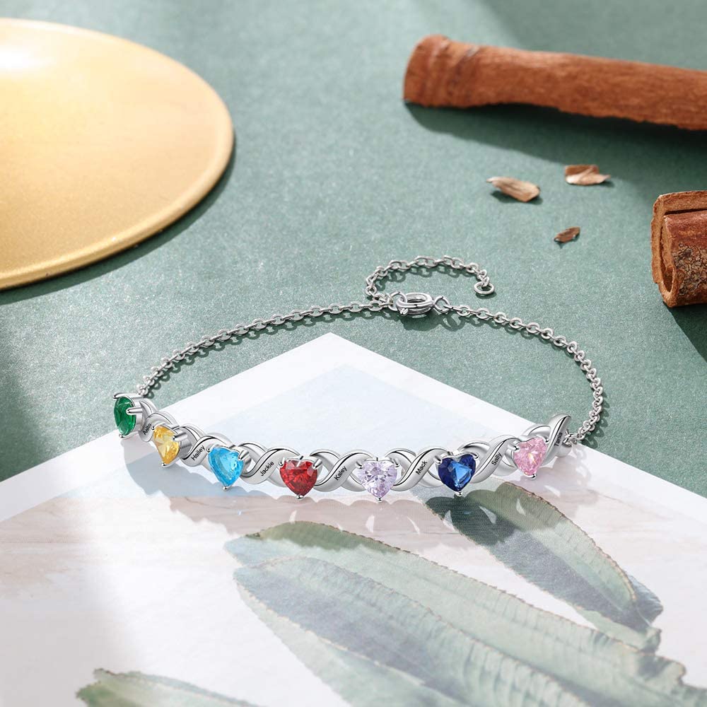 Lagofit Personalized 2-7 Names Mother's Infinity Birthstone Bracelet for Women - Custom Engraved Jewelry Gift for Mom, Wife, Daughter - Perfect for Mother's Day, Birthday, Anniversary & Special Occasions