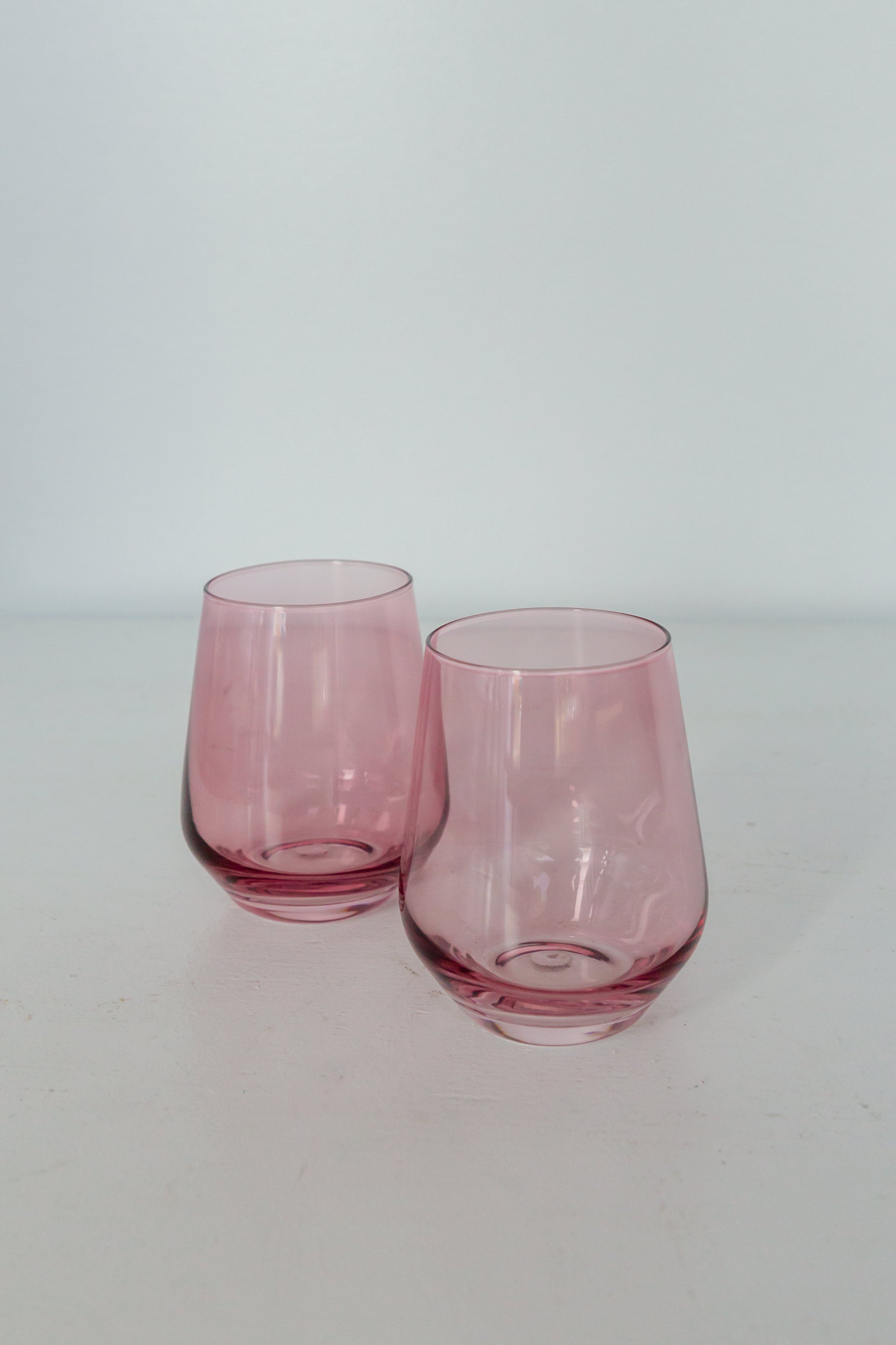 Estelle Stemless Wine Glasses Set of 2 - Rose Colored Shatterproof Crystal Glassware for Red & White Wine - Perfect for Dinner Parties, Romantic Dates & Home Decor